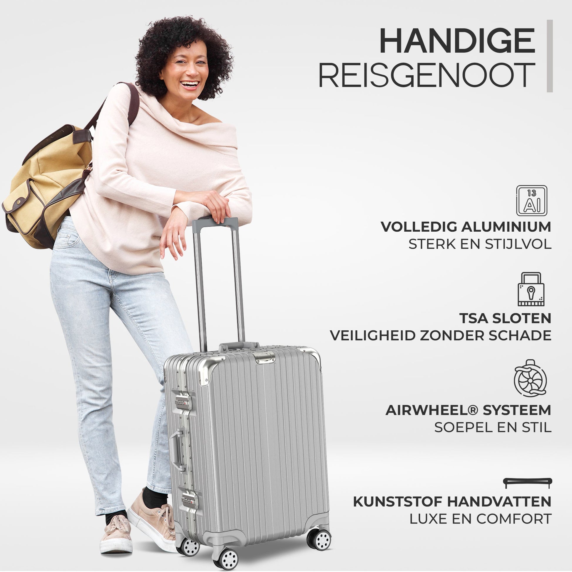 Voyagoux® AEON - 2 - delige Aluminium Reiskoffer Set - Zilver | S / M - Voyagoux