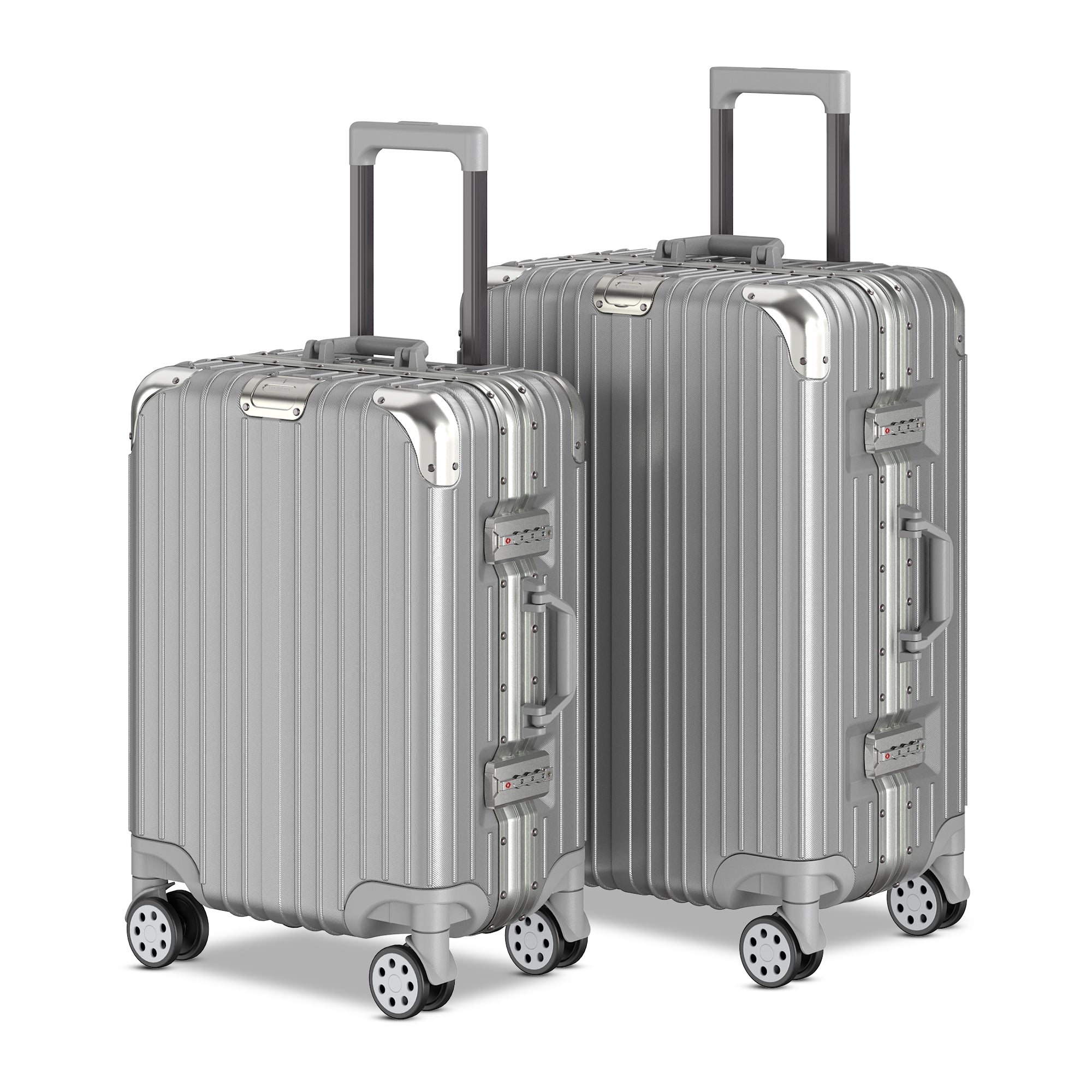 Voyagoux® AEON - 2 - delige Aluminium Reiskoffer Set - Zilver | S / M - Voyagoux