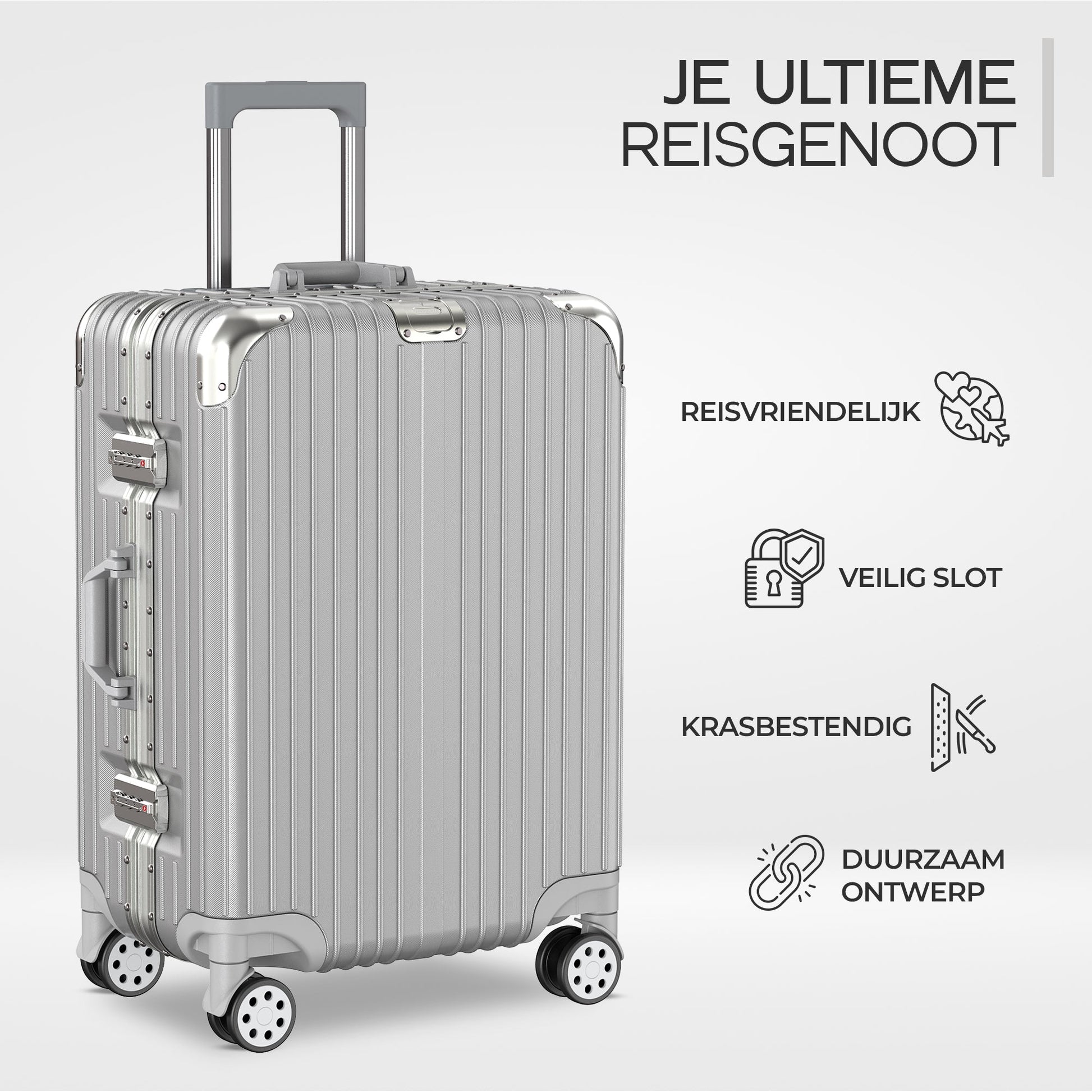 Voyagoux® AEON - 2 - delige Aluminium Reiskoffer Set - Zilver | S / M - Voyagoux