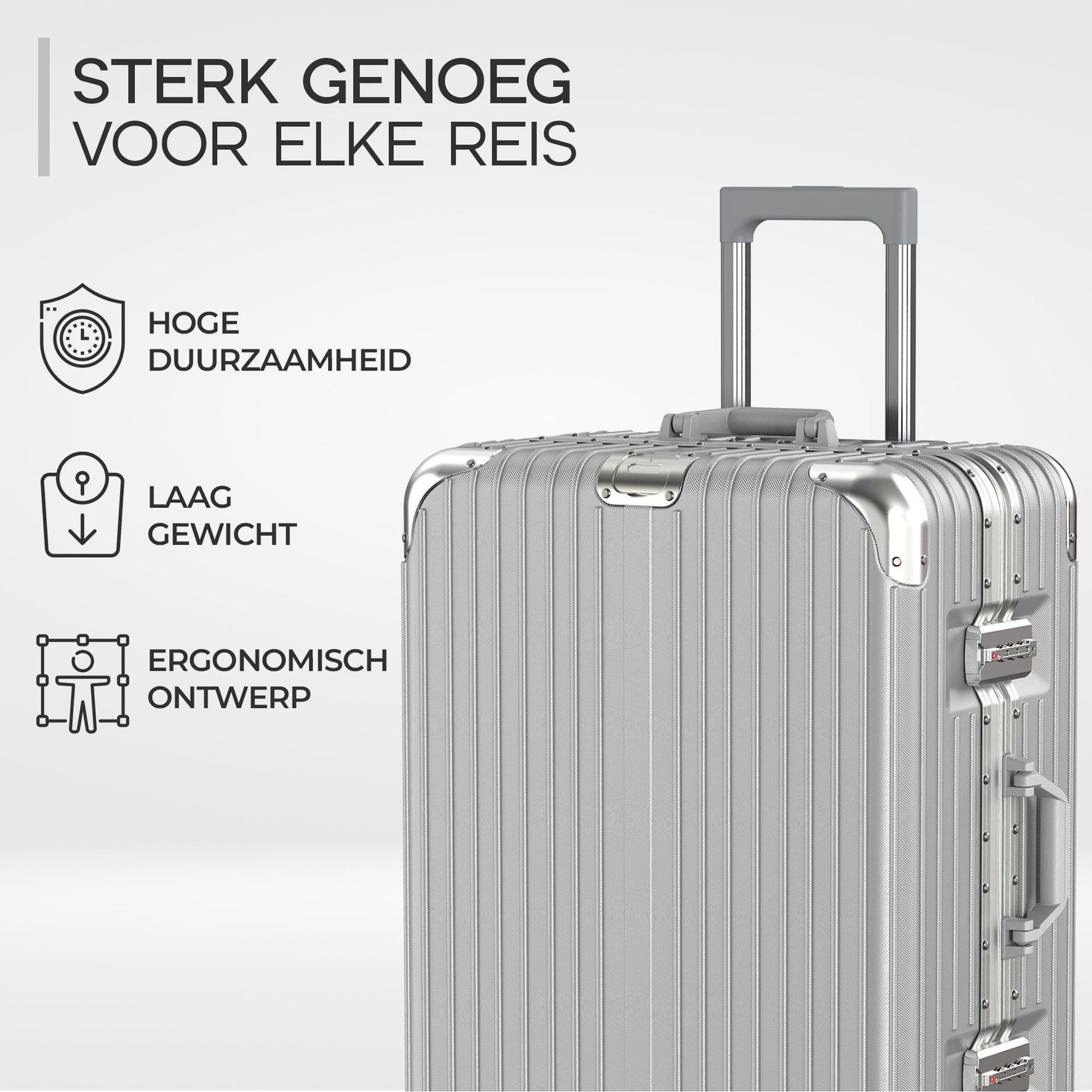 Voyagoux® AEON - 2 - delige Aluminium Reiskoffer Set - Zilver | S / M - Voyagoux