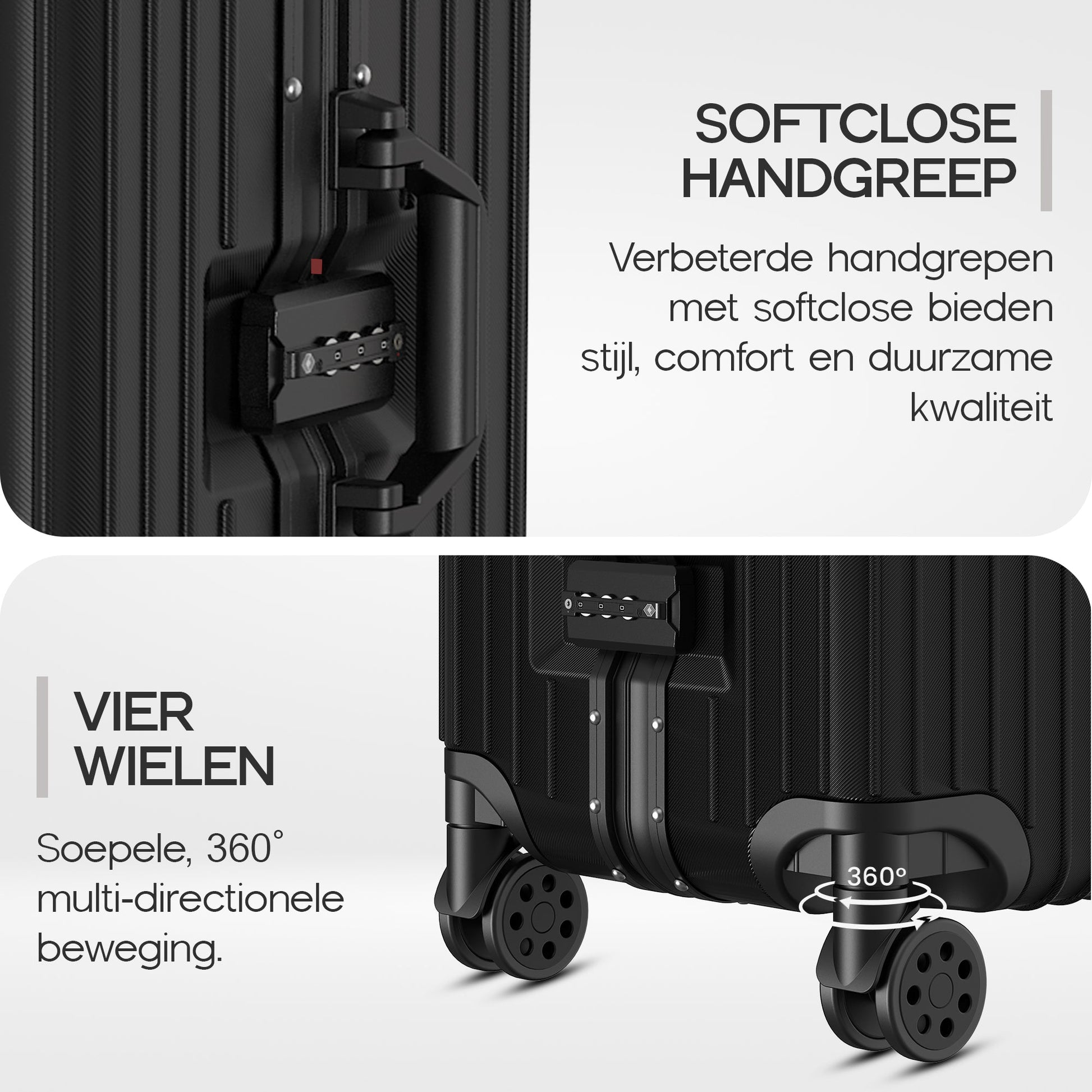 Voyagoux® AEON - 2 - delige Aluminium Reiskoffer Set - Zwart | M / L - Voyagoux