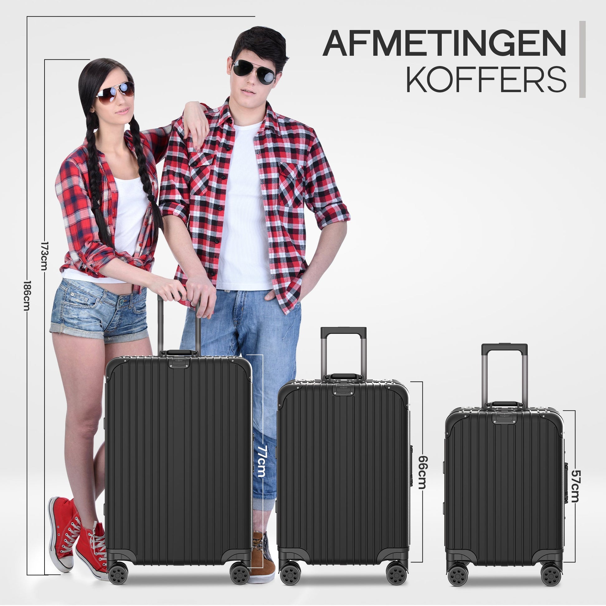 Voyagoux® AEON - 2 - delige Aluminium Reiskoffer Set - Zwart | M / L - Voyagoux