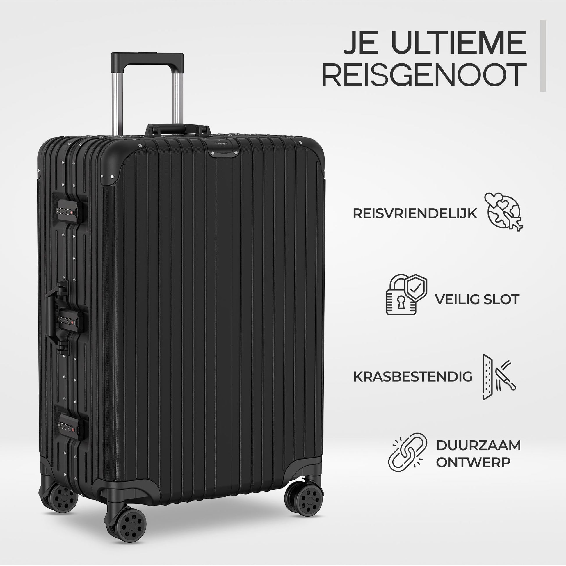 Voyagoux® AEON - 2 - delige Aluminium Reiskoffer Set - Zwart | S / L - Voyagoux