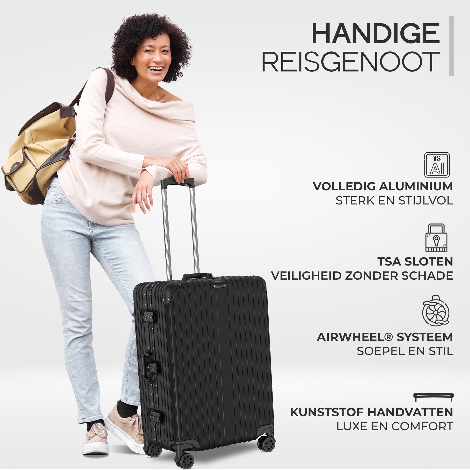 Voyagoux® AEON - 2 - delige Aluminium Reiskoffer Set - Zwart | S / L - Voyagoux