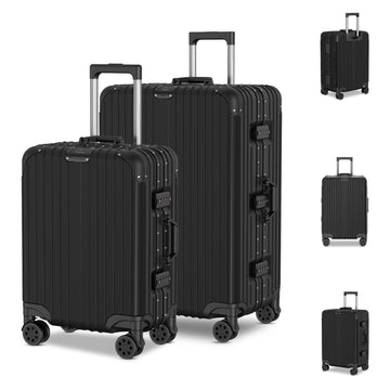 Voyagoux® AEON - 2 - delige Aluminium Reiskoffer Set - Zwart | S / L - Voyagoux