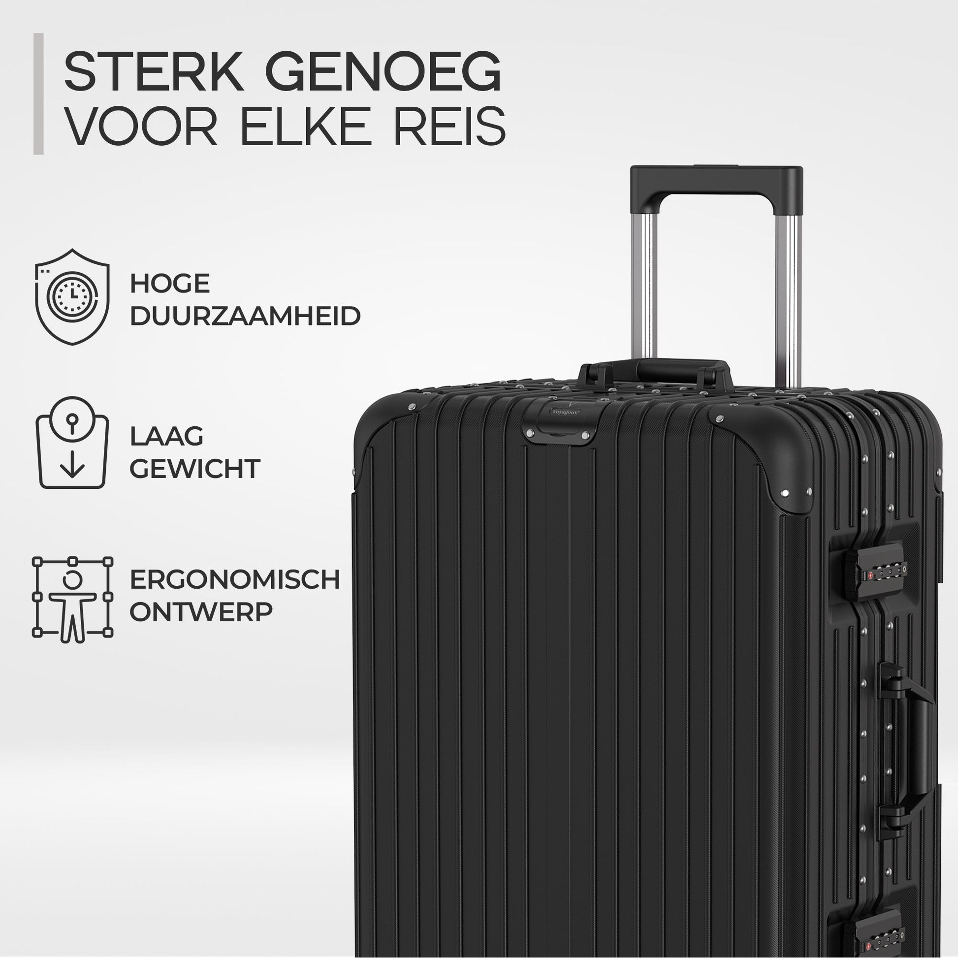 Voyagoux® AEON - 2 - delige Aluminium Reiskoffer Set - Zwart | S / M - Voyagoux