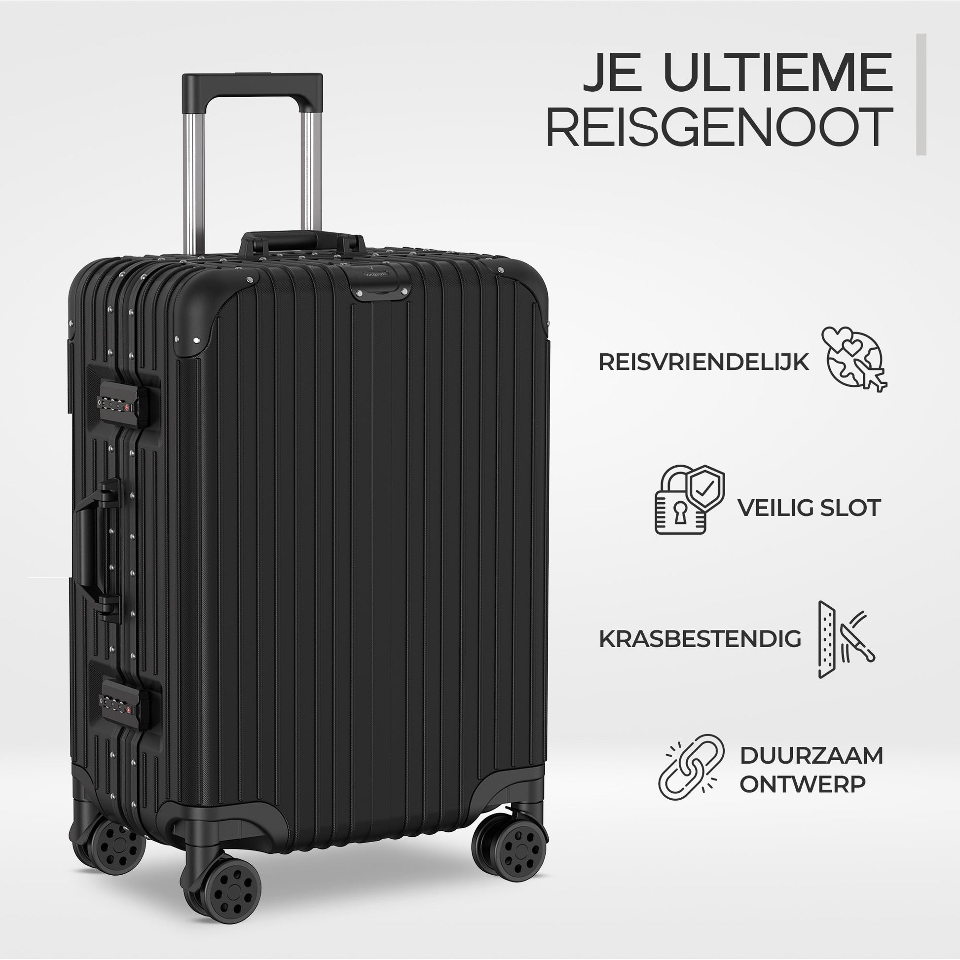 Voyagoux® AEON - 2 - delige Aluminium Reiskoffer Set - Zwart | S / M - Voyagoux