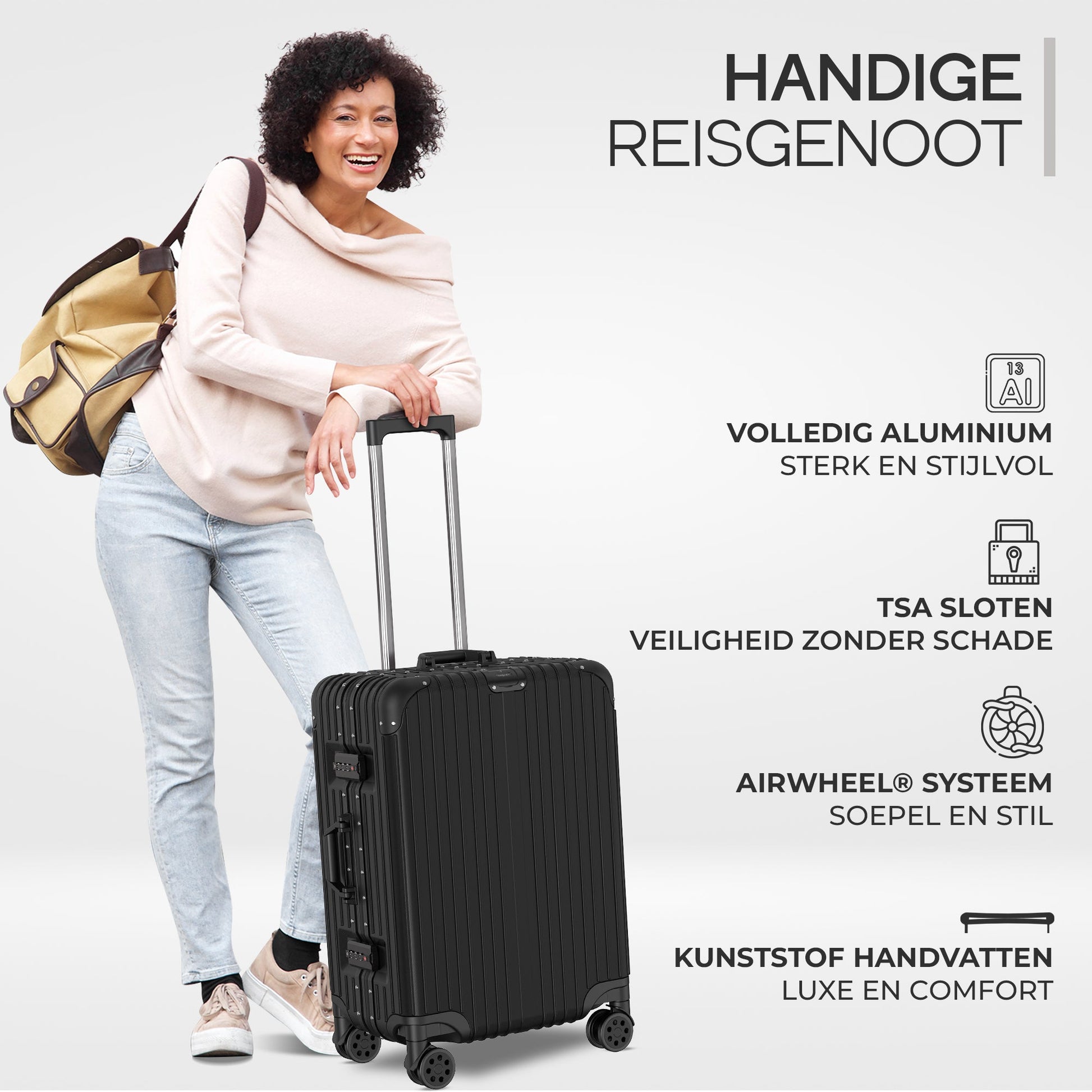 Voyagoux® AEON - 2 - delige Aluminium Reiskoffer Set - Zwart | S / M - Voyagoux