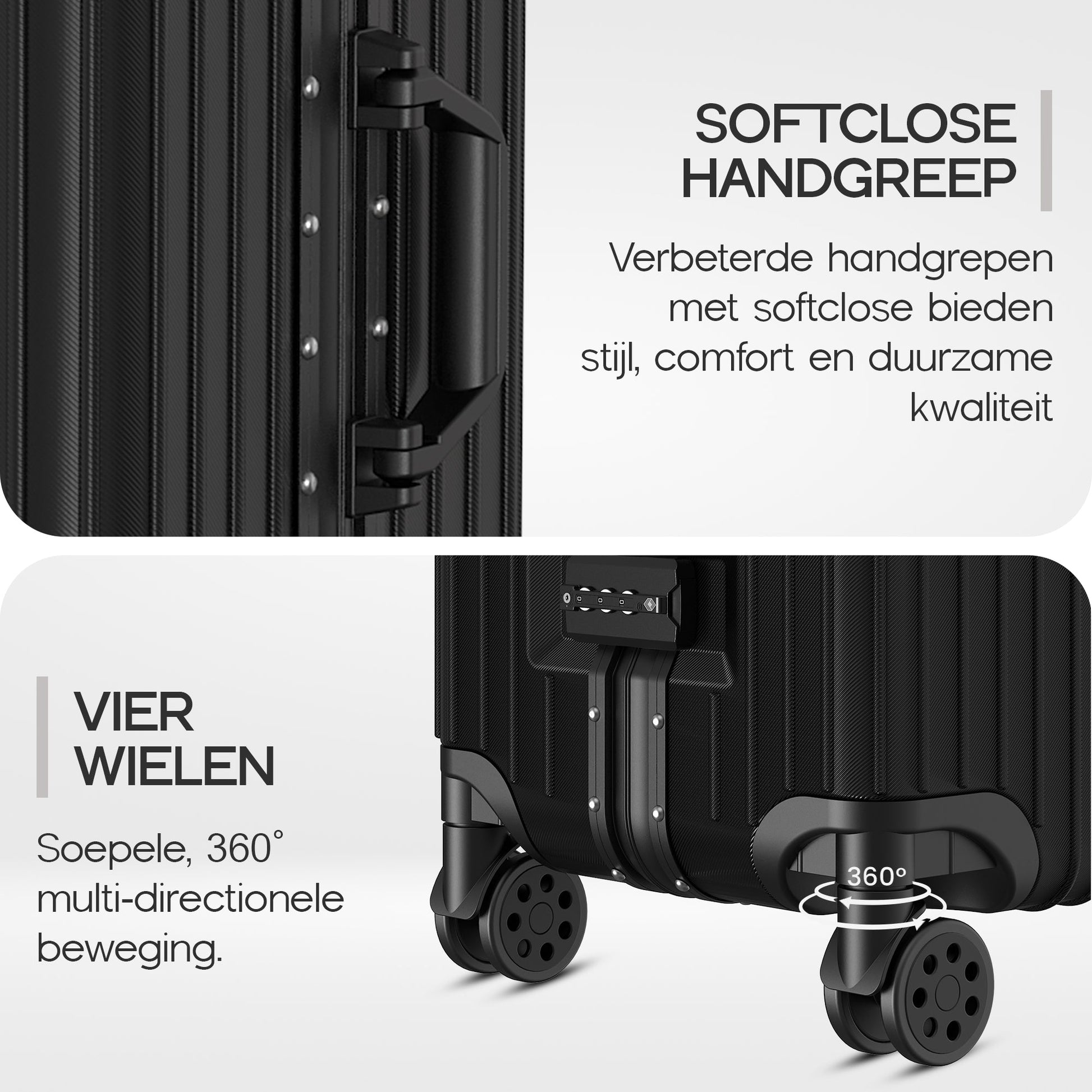 Voyagoux® AEON - 2 - delige Aluminium Reiskoffer Set - Zwart | S / M - Voyagoux