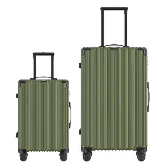 Voyagoux® CLASSIC - 2-delige Duurzame Reiskoffer Set - Olijfgroen | S / L