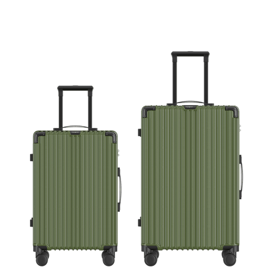 Voyagoux® CLASSIC - 2-delige Duurzame Reiskoffer Set - Olijfgroen | S / M