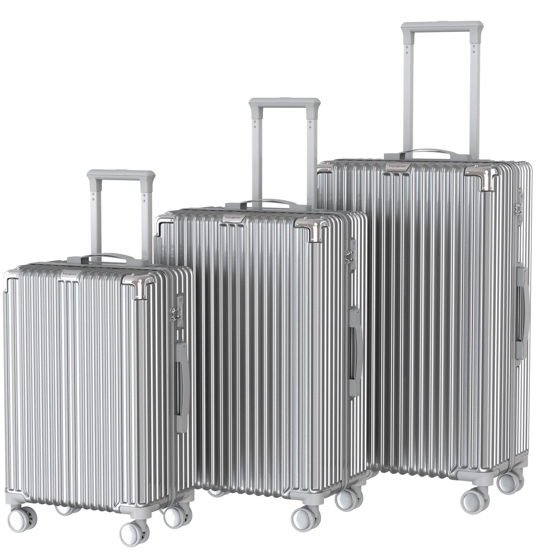 Voyagoux® CLASSIC - 2 - delige Duurzame Reiskoffer Set - Zilver | M / L - Voyagoux