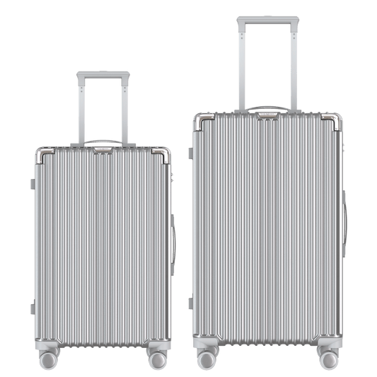 Voyagoux® CLASSIC – 2-teiliges nachhaltiges Reisekoffer-Set – Silber | M/L