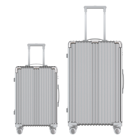 Voyagoux® CLASSIC – 2-teiliges nachhaltiges Reisekoffer-Set – Silber | S/L