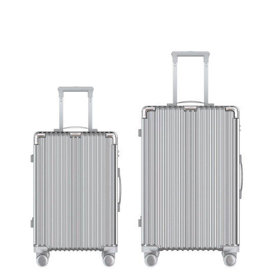 Voyagoux® CLASSIC – 2-teiliges nachhaltiges Reisekoffer-Set – Silber | S/M