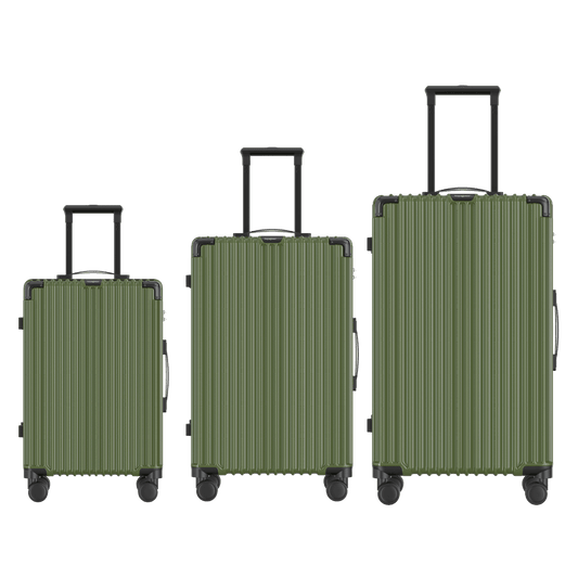 Voyagoux® CLASSIC - 3-delige Duurzame Reiskoffer Set - Olijfgroen | S / M / L