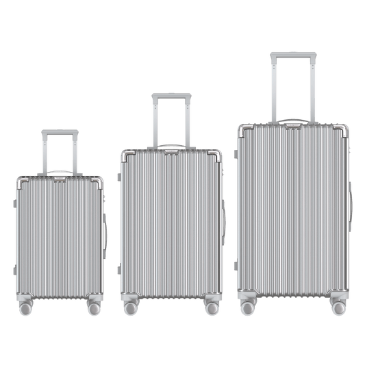 Voyagoux® CLASSIC – 3-teiliges nachhaltiges Reisekoffer-Set – Silber | S/M/L