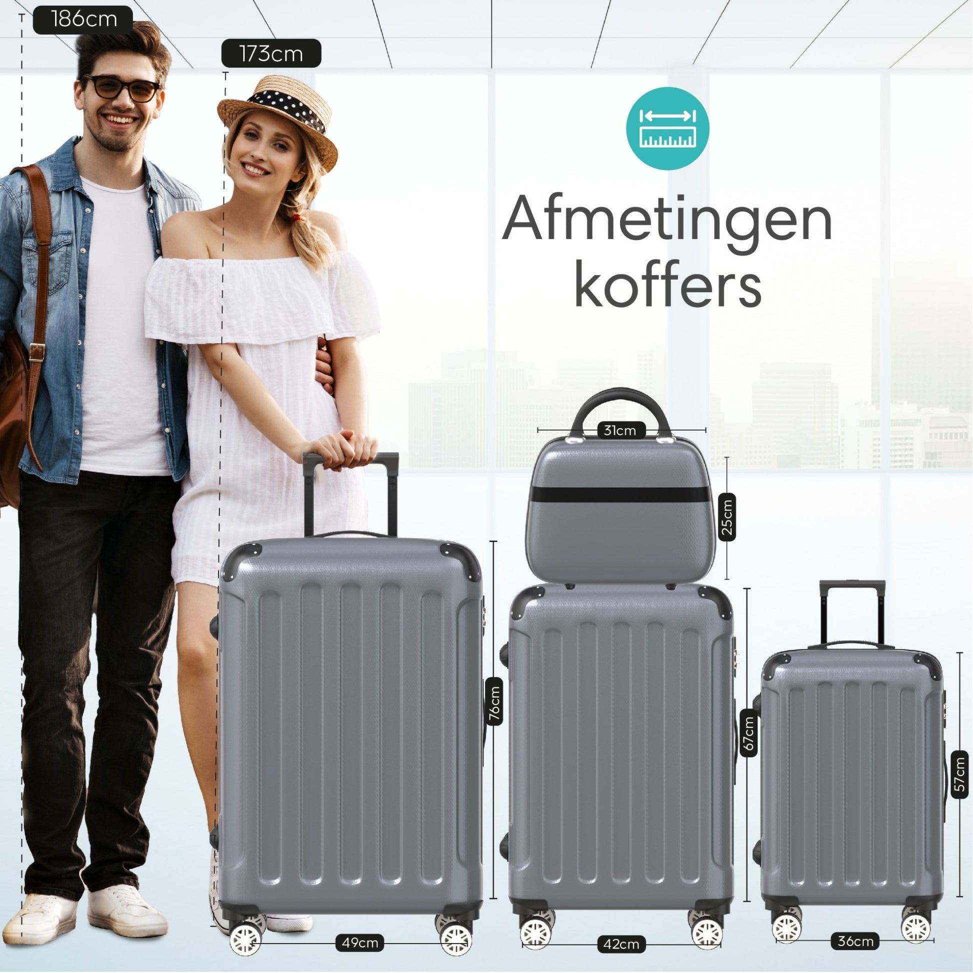 VOYAGOUX - Duurzame 4 - delige ABS Reiskoffer Set - Donkergrijs - L / M / S / XS - Voyagoux