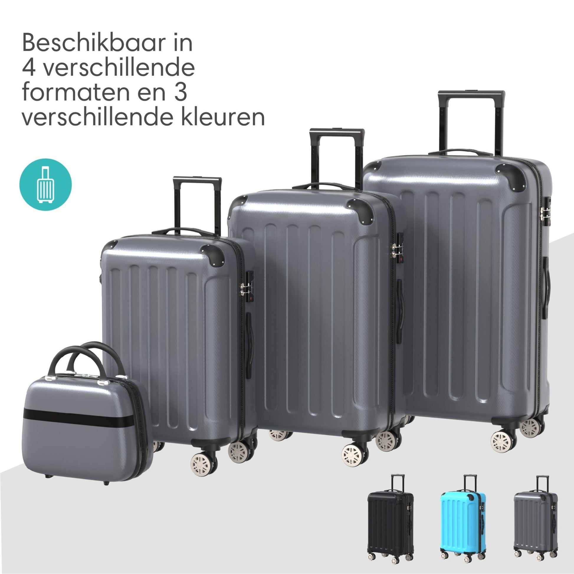 VOYAGOUX - Duurzame 4 - delige ABS Reiskoffer Set - Donkergrijs - L / M / S / XS - Voyagoux