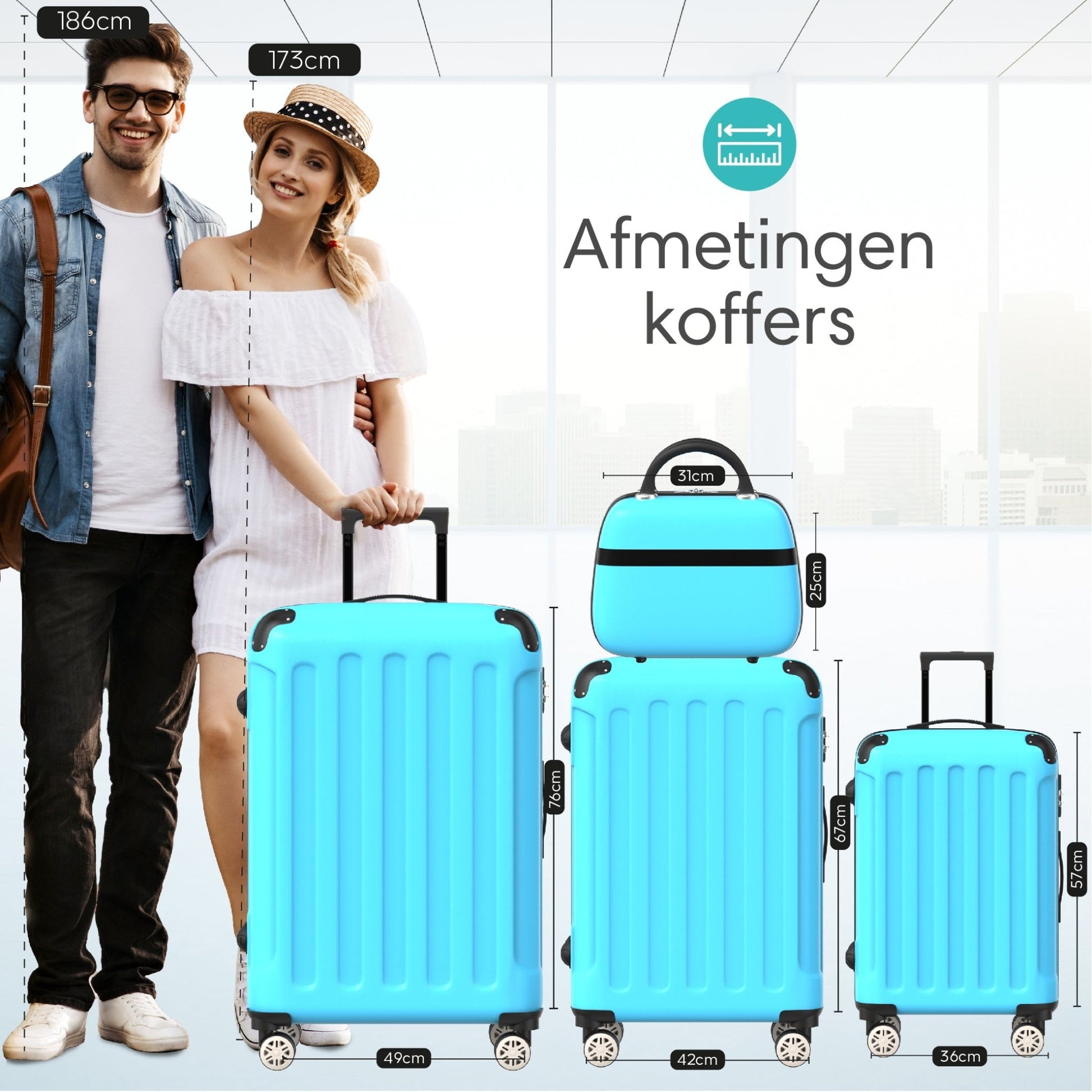 VOYAGOUX - Duurzame 4 - delige ABS Reiskoffer Set - Lichtblauw - L / M / S / XS - Voyagoux