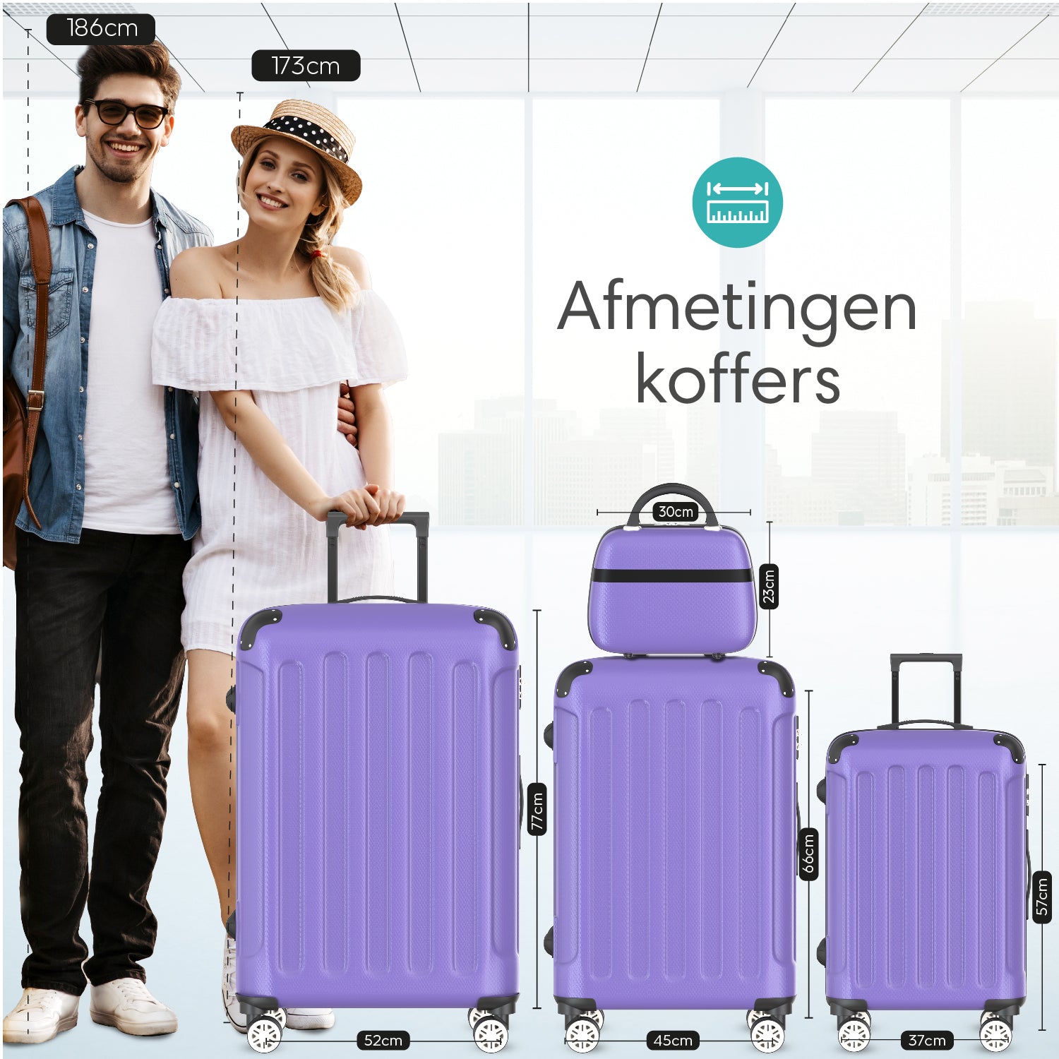VOYAGOUX Durable 4-Piece ABS Travel Luggage Set - Purple - L / M / S /