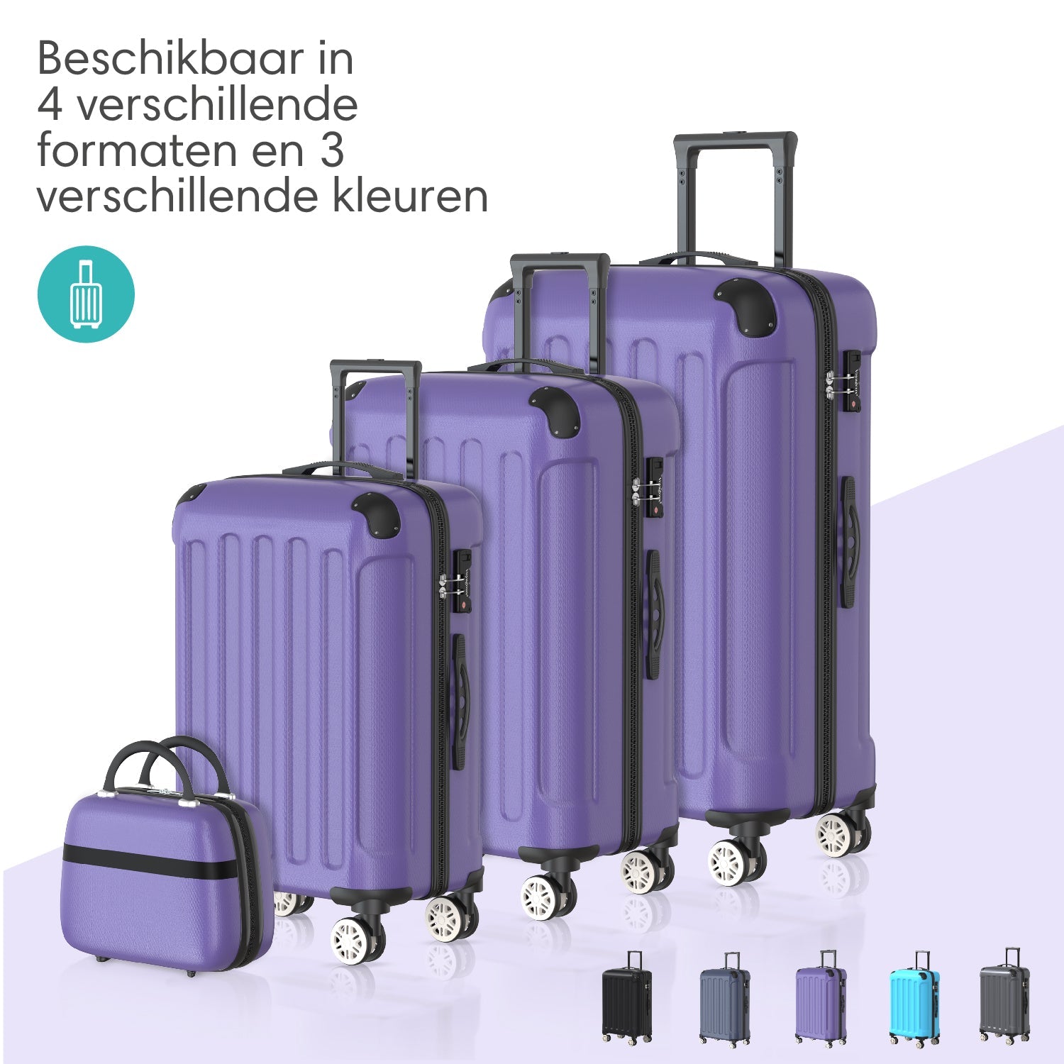 VOYAGOUX Durable 4-Piece ABS Travel Luggage Set - Purple - L / M / S /