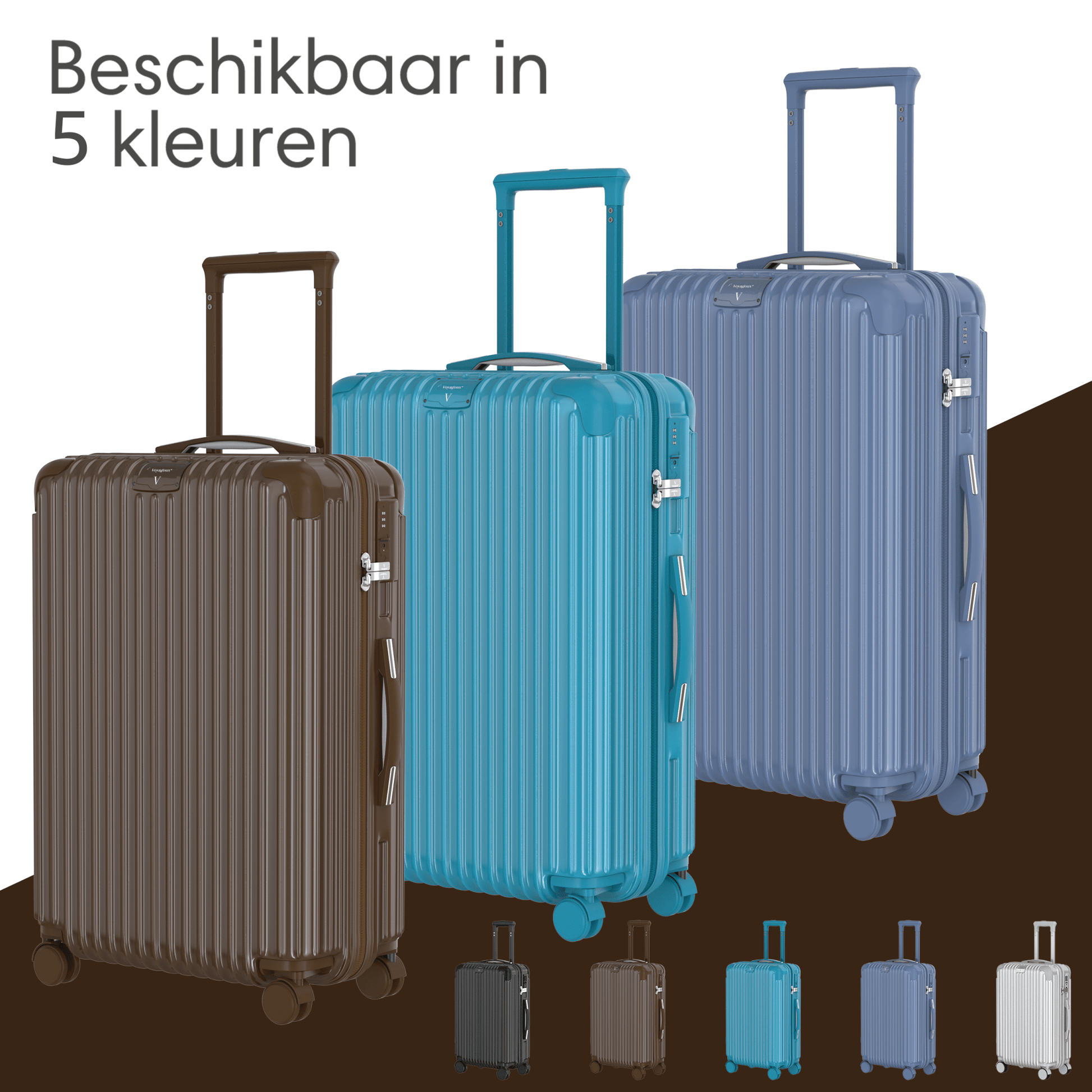 Voyagoux® ESSENTIALS - 2 - delige Stijlvolle Reiskoffer Set - Donkerbruin | M / L - Voyagoux