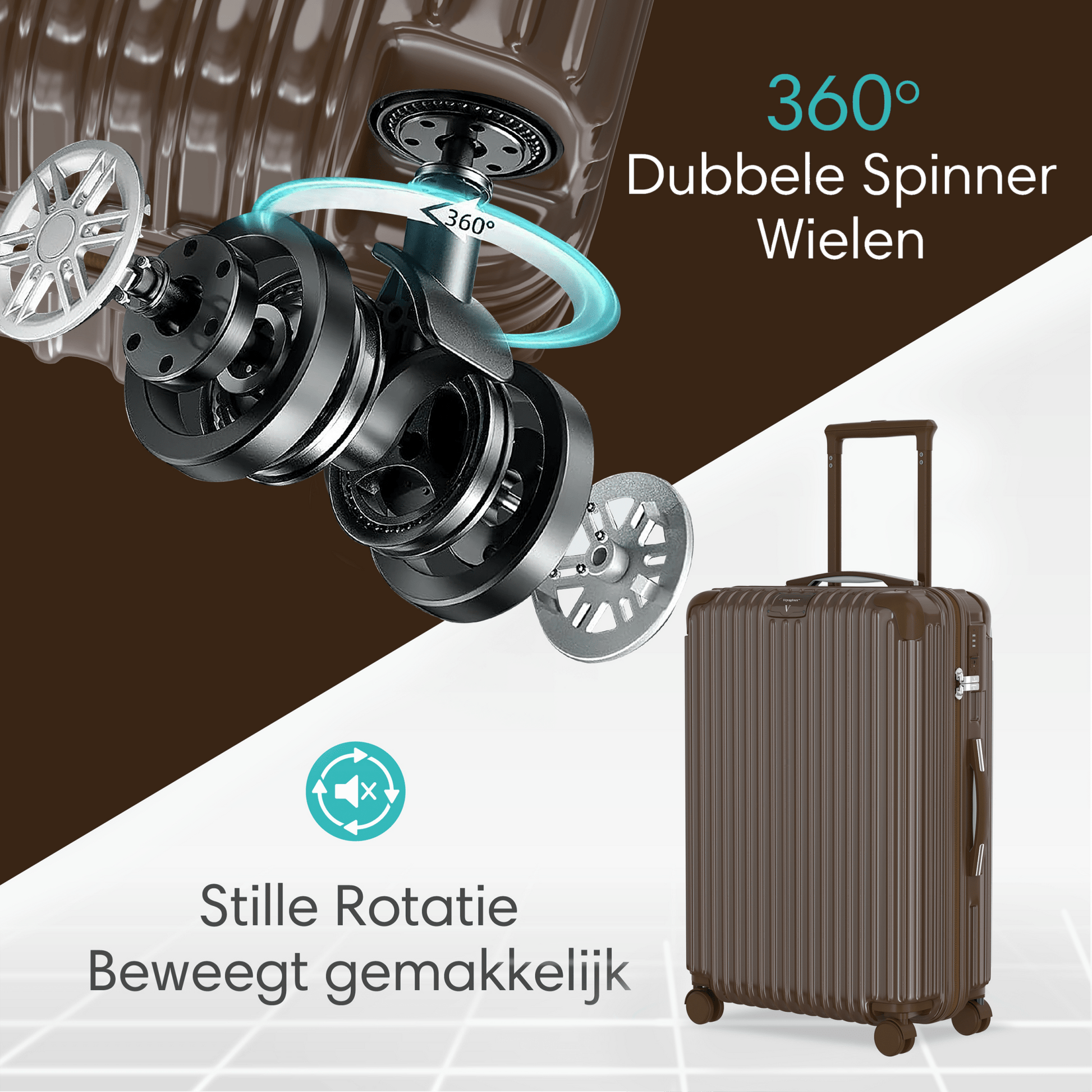 Voyagoux® ESSENTIALS - 2 - delige Stijlvolle Reiskoffer Set - Donkerbruin | M / L - Voyagoux