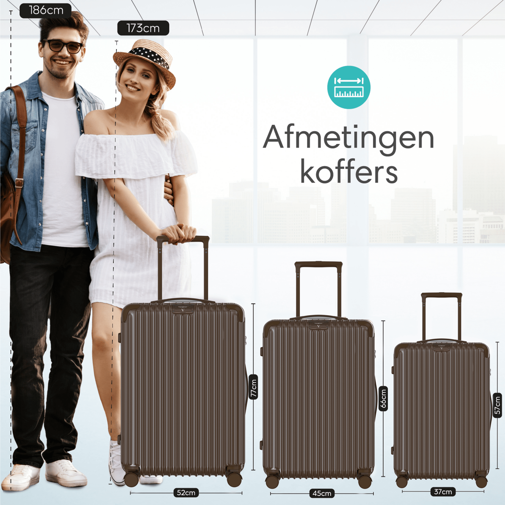 Voyagoux® ESSENTIALS - 2 - delige Stijlvolle Reiskoffer Set - Donkerbruin | M / L - Voyagoux