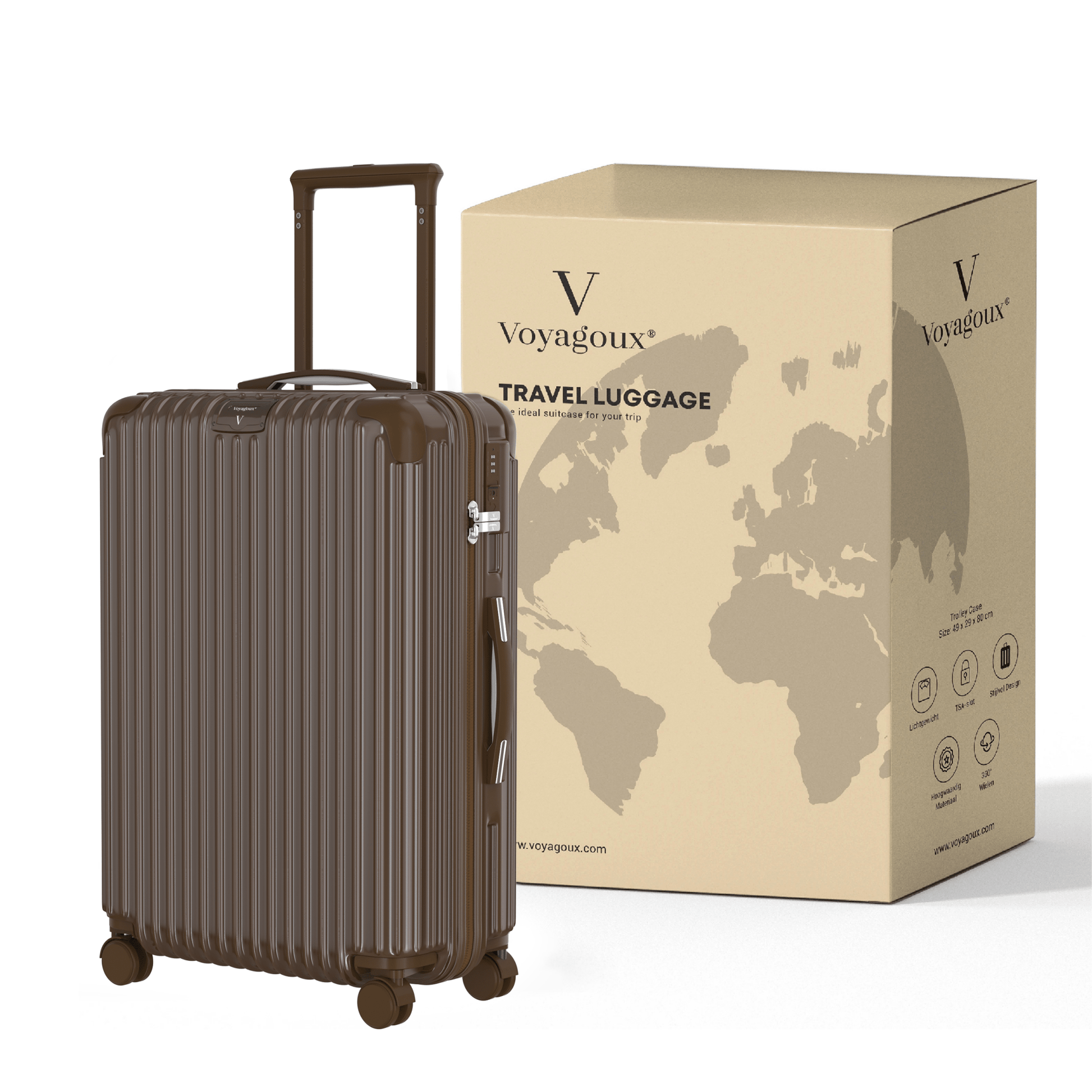 Voyagoux® ESSENTIALS - 2 - delige Stijlvolle Reiskoffer Set - Donkerbruin | M / L - Voyagoux