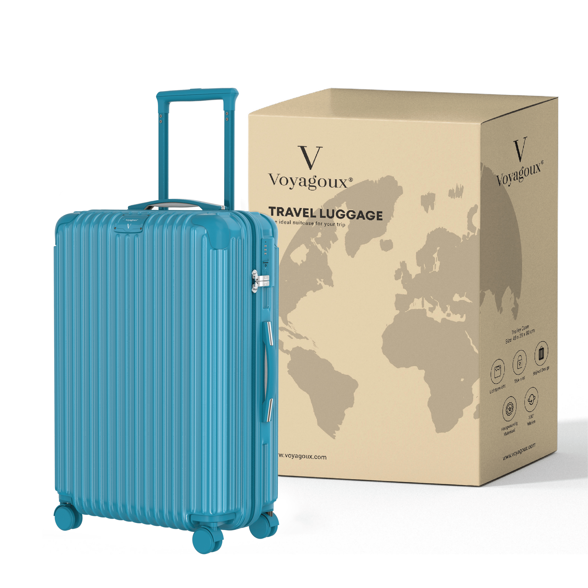 Voyagoux® ESSENTIALS - 2 - delige Stijlvolle Reiskoffer Set - Lichtblauw | M / L - Voyagoux