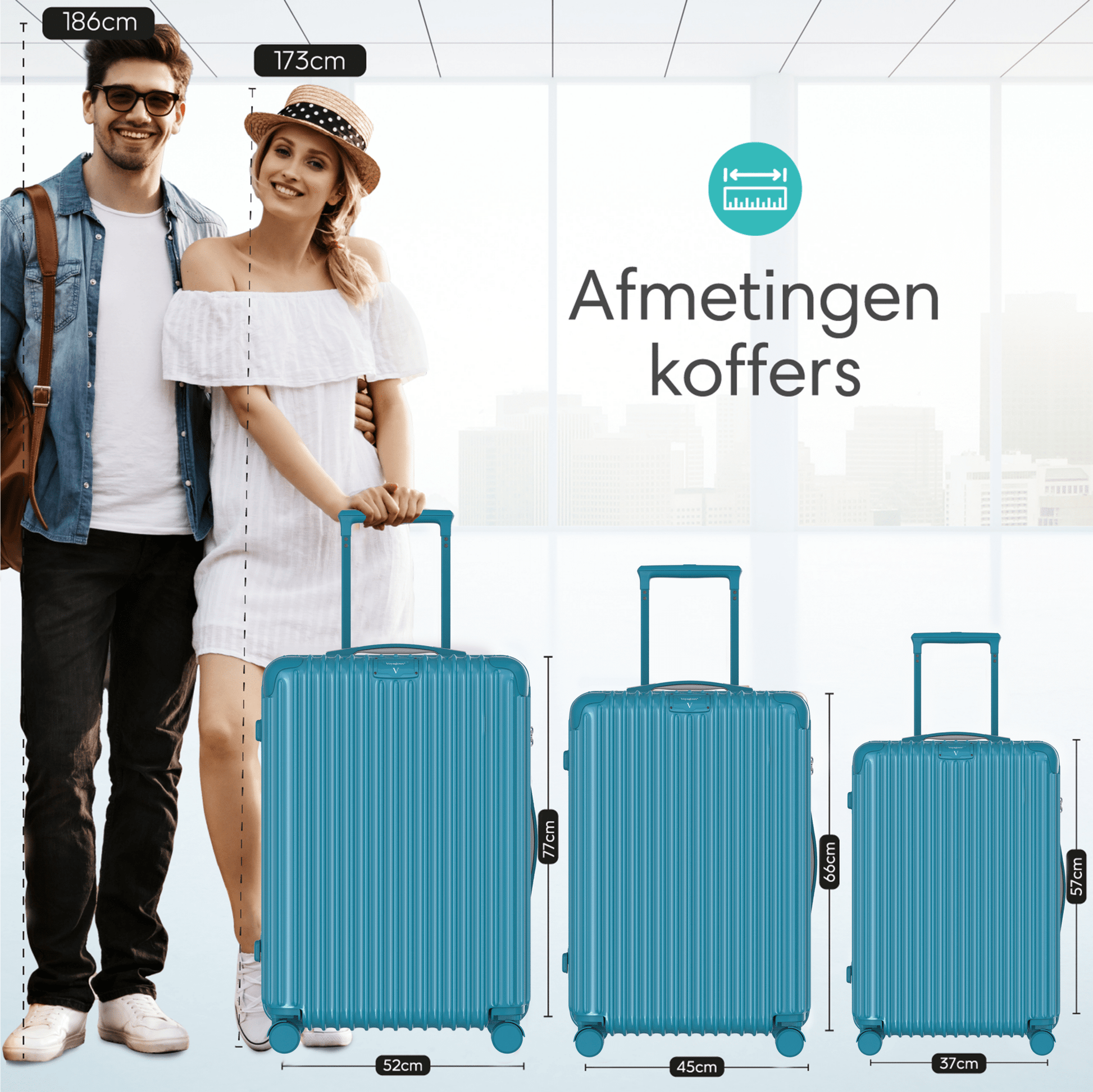 Voyagoux® ESSENTIALS - 2 - delige Stijlvolle Reiskoffer Set - Lichtblauw | M / L - Voyagoux