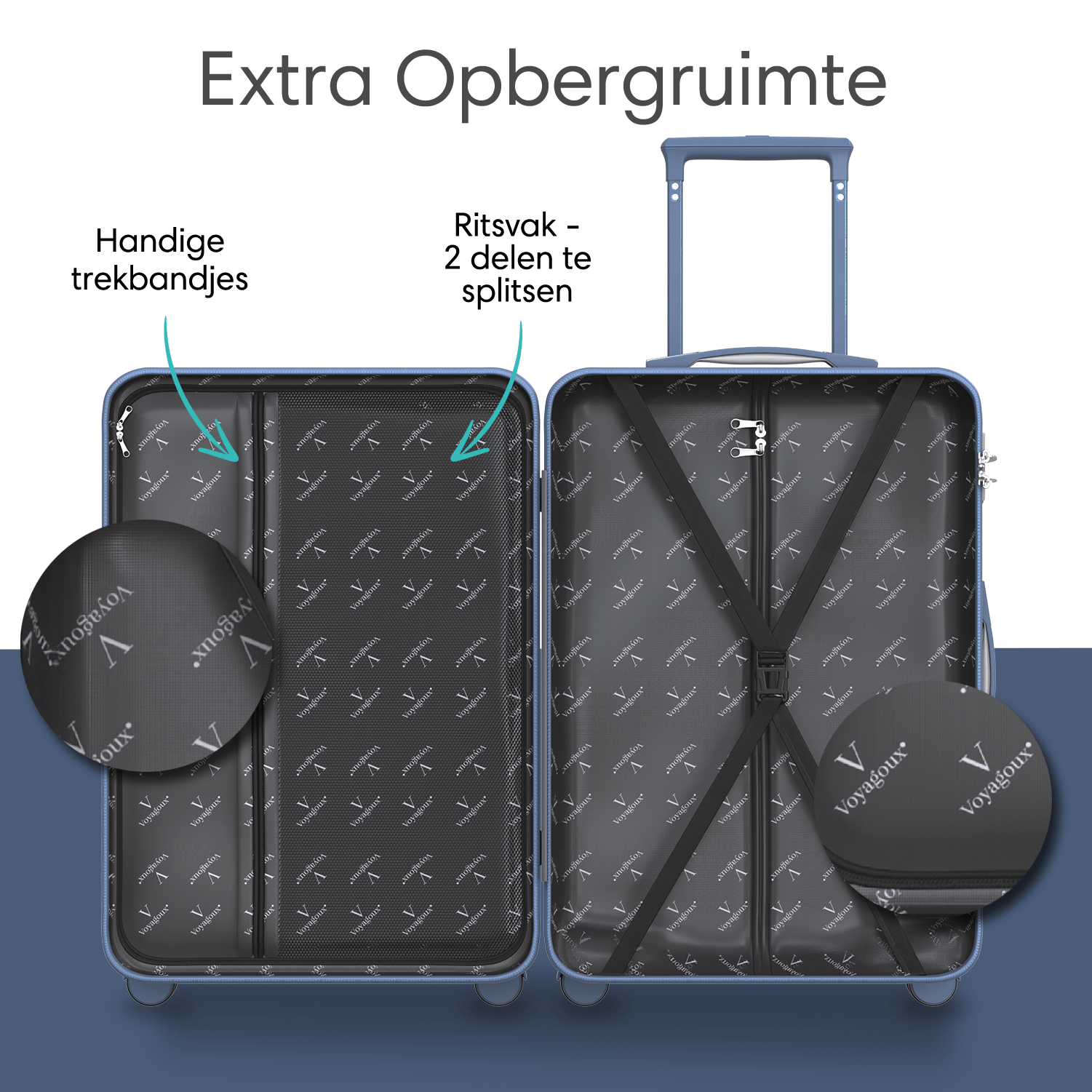 Voyagoux® ESSENTIALS - 2 - delige Stijlvolle Reiskoffer Set - Nardo Grijs | M / L - Voyagoux