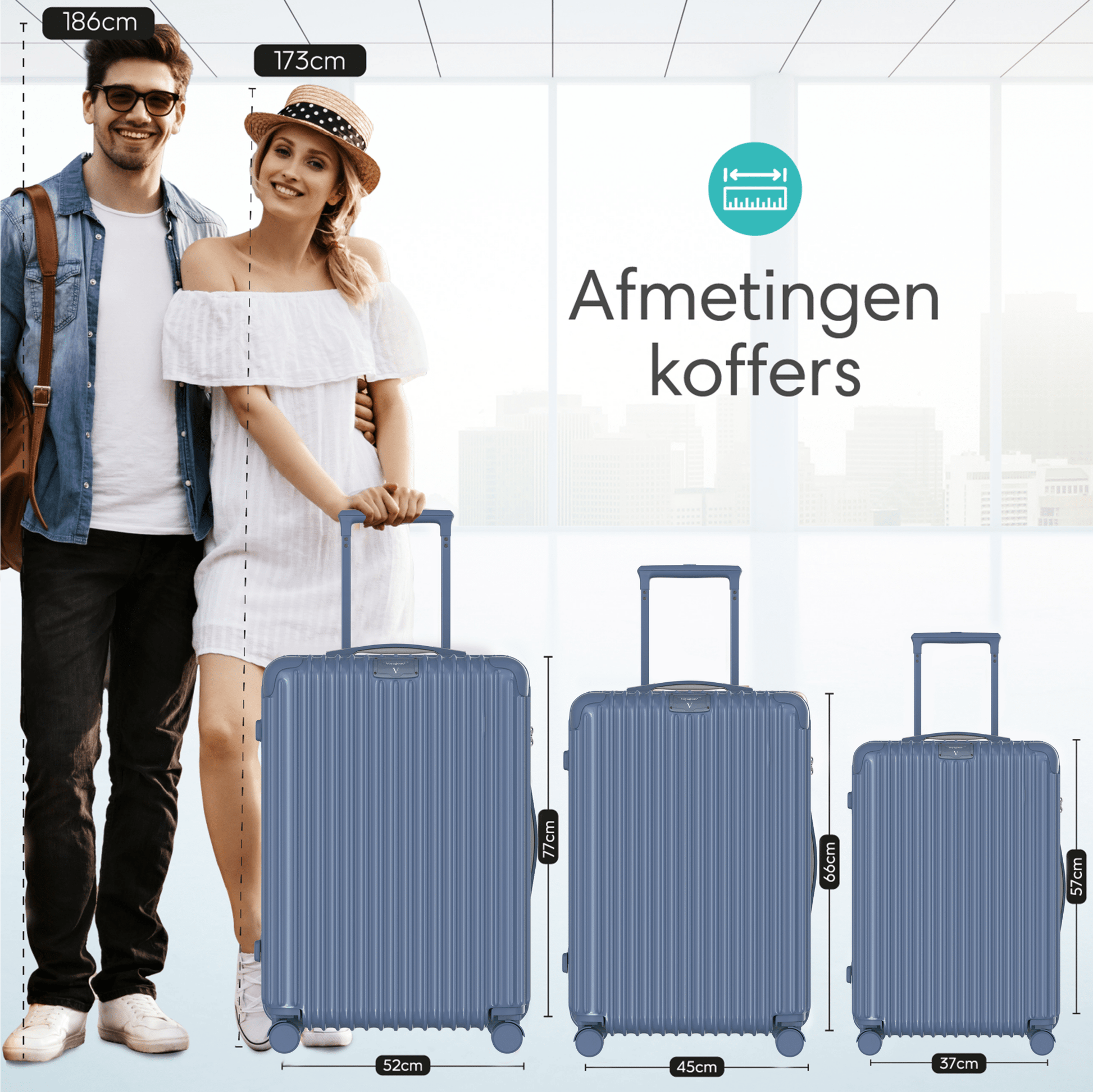 Voyagoux® ESSENTIALS - 2 - delige Stijlvolle Reiskoffer Set - Nardo Grijs | M / L - Voyagoux