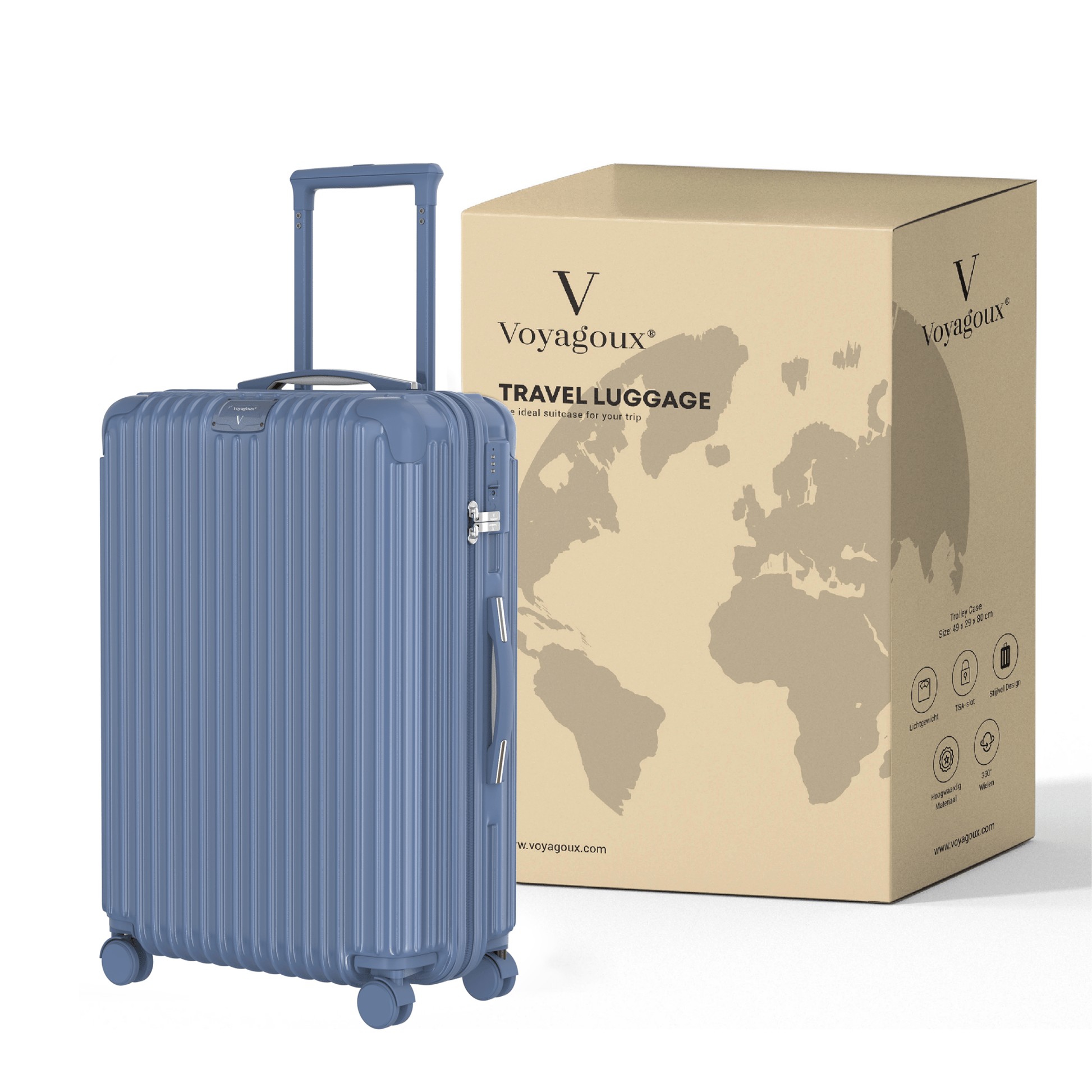 Voyagoux® ESSENTIALS - 2 - delige Stijlvolle Reiskoffer Set - Nardo Grijs | M / L - Voyagoux