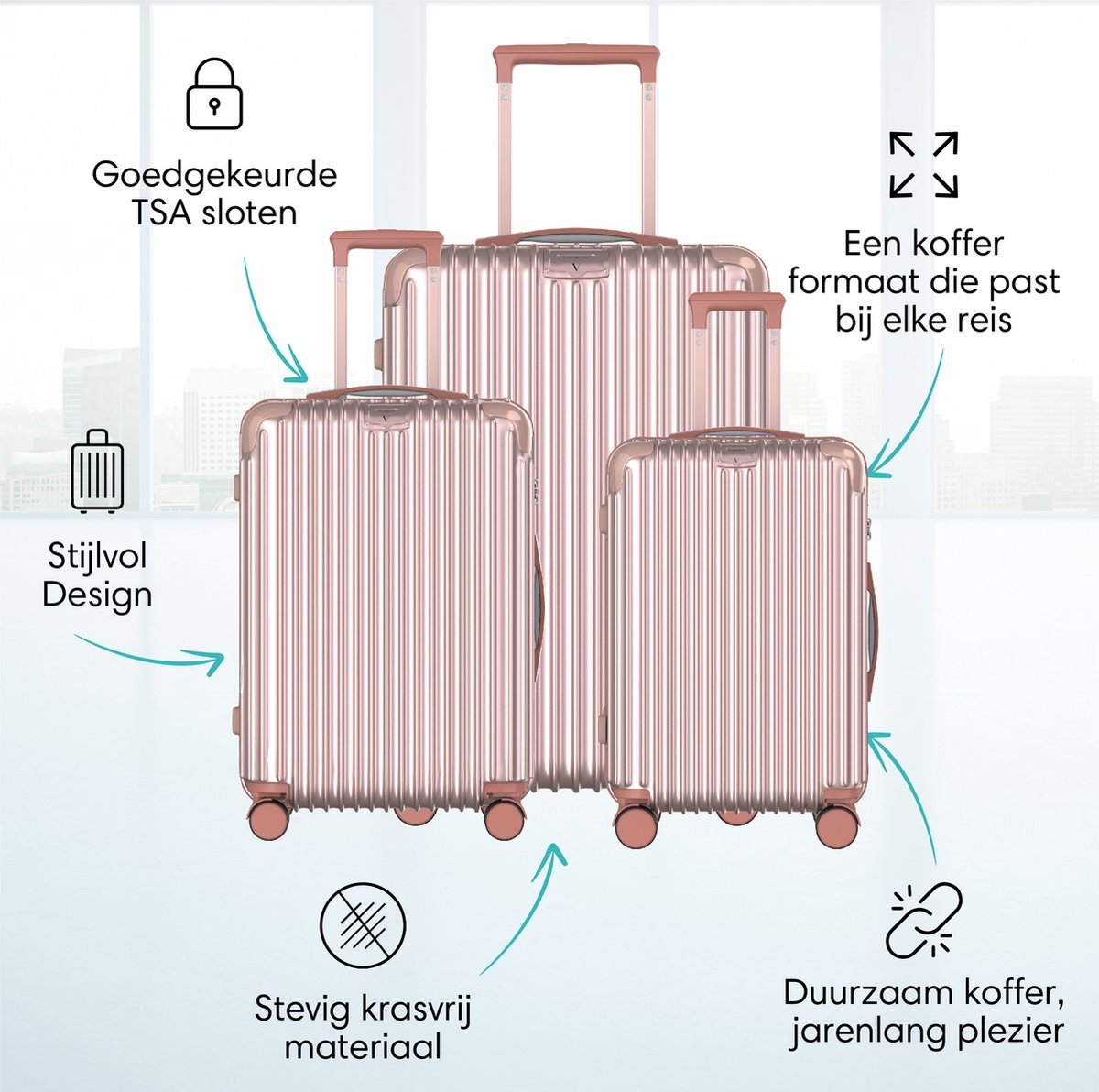 Voyagoux® ESSENTIALS - 2 - delige Stijlvolle Reiskoffer Set - Rose Gold | M / L - Voyagoux