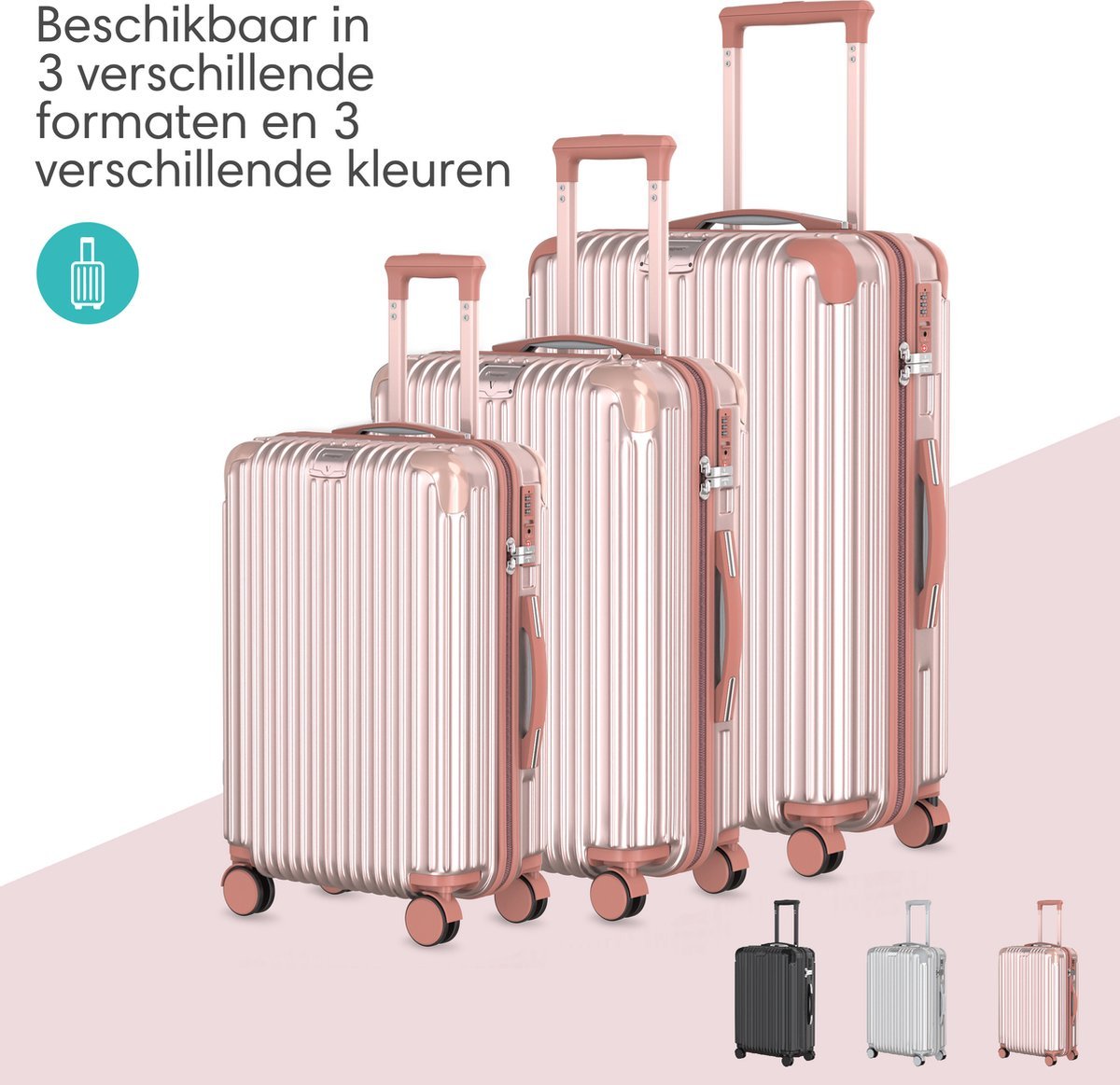 Voyagoux® ESSENTIALS - 2 - delige Stijlvolle Reiskoffer Set - Rose Gold | M / L - Voyagoux