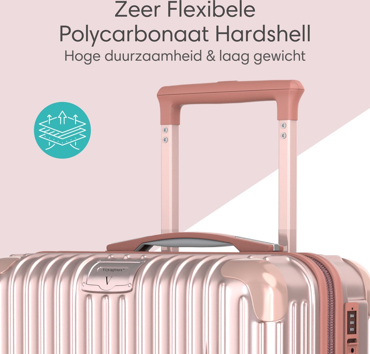 Voyagoux® ESSENTIALS - 2 - delige Stijlvolle Reiskoffer Set - Rose Gold | M / L - Voyagoux