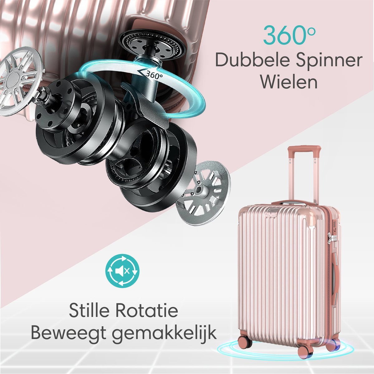 Voyagoux® ESSENTIALS - 2 - delige Stijlvolle Reiskoffer Set - Rose Gold | M / L - Voyagoux