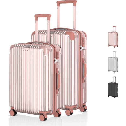 Voyagoux® ESSENTIALS – 2-teiliges stilvolles Reisekoffer-Set – Roségold | M/L