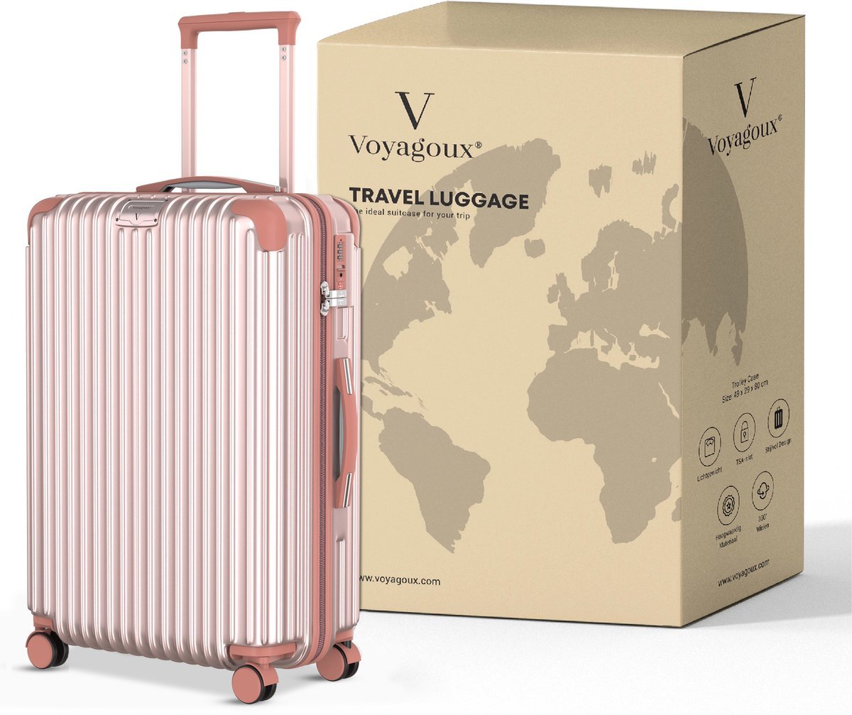 Voyagoux® ESSENTIALS - 2 - delige Stijlvolle Reiskoffer Set - Rose Gold | M / L - Voyagoux