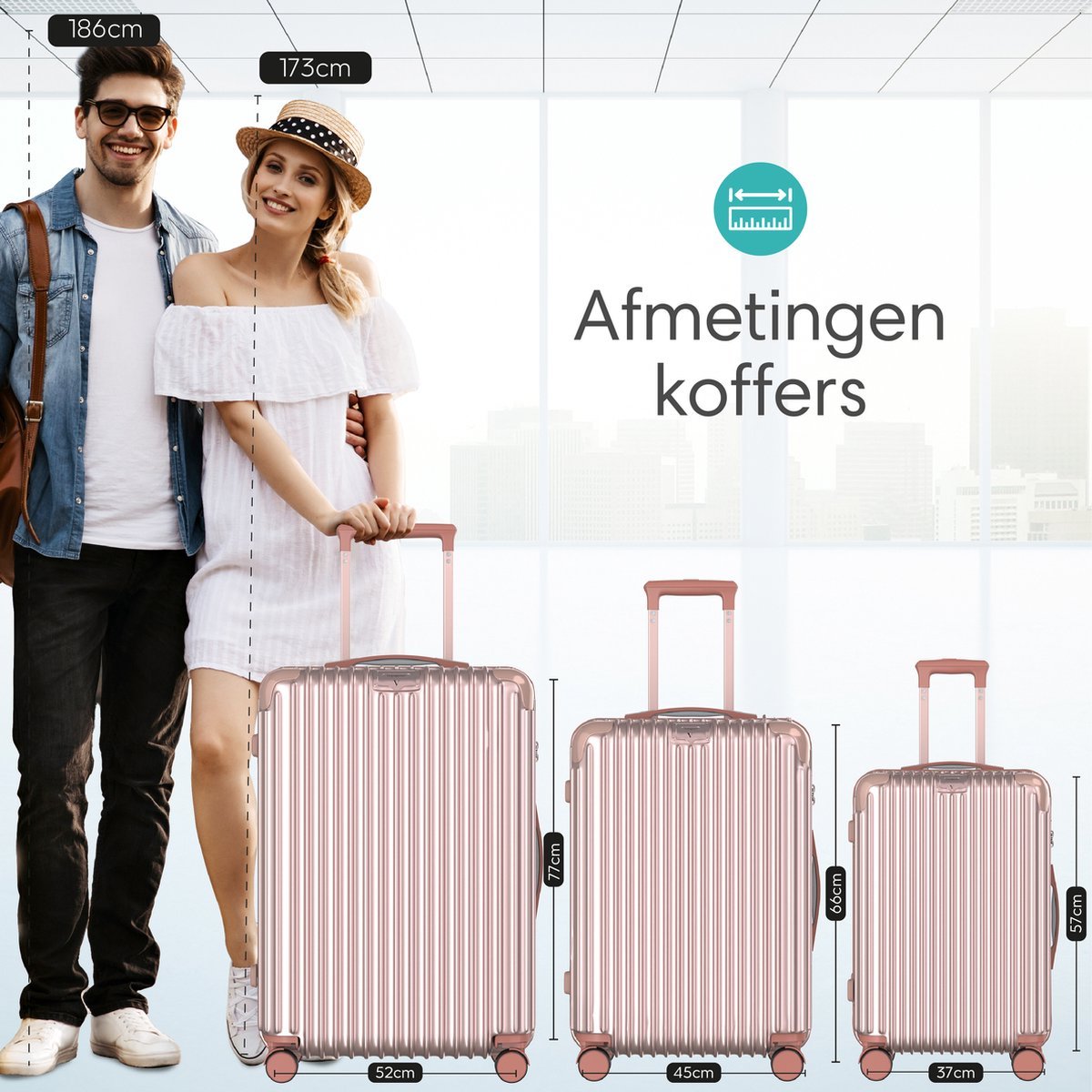 Voyagoux® ESSENTIALS - 2 - delige Stijlvolle Reiskoffer Set - Rose Gold | M / L - Voyagoux