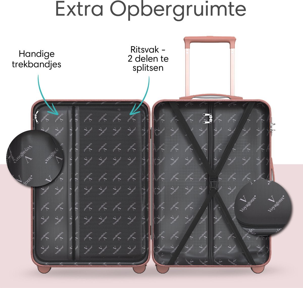 Voyagoux® ESSENTIALS - 2 - delige Stijlvolle Reiskoffer Set - Rose Gold | M / L - Voyagoux