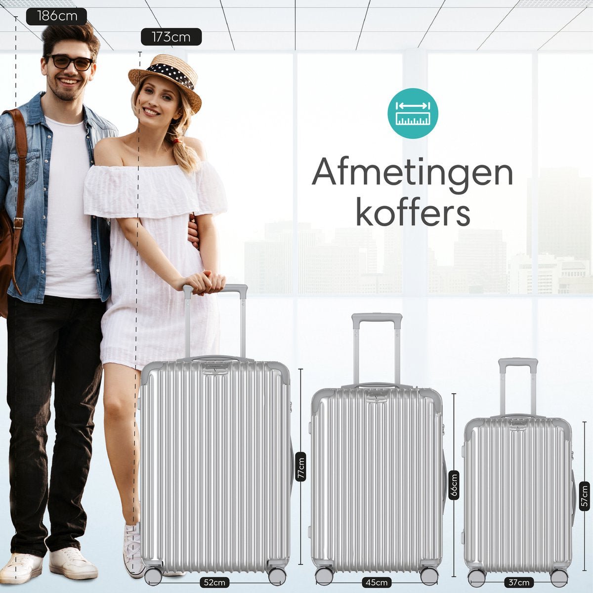 Voyagoux® ESSENTIALS - 2 - delige Stijlvolle Reiskoffer Set - Zilver | M / L - Voyagoux