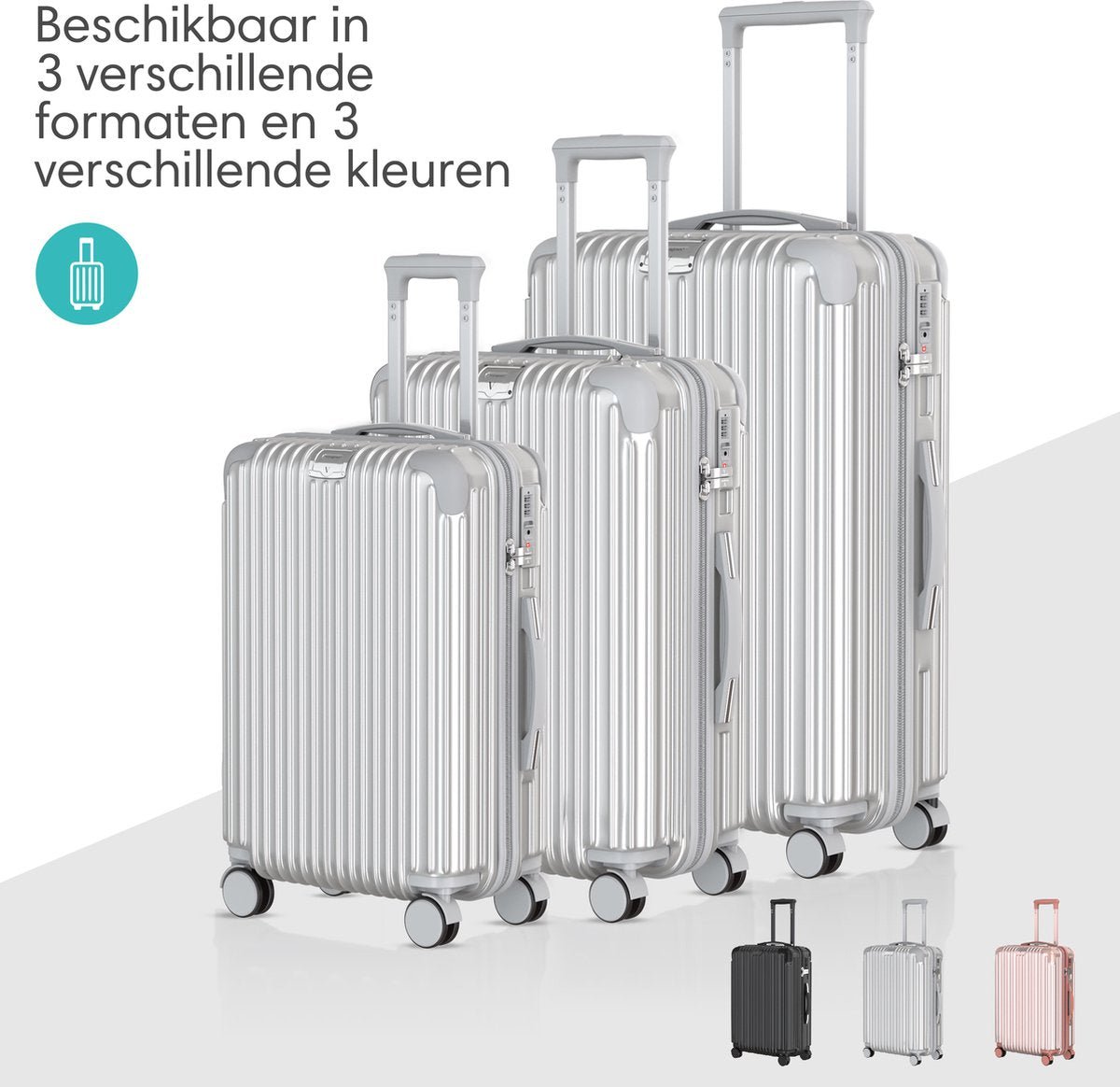 Voyagoux® ESSENTIALS - 2 - delige Stijlvolle Reiskoffer Set - Zilver | M / L - Voyagoux