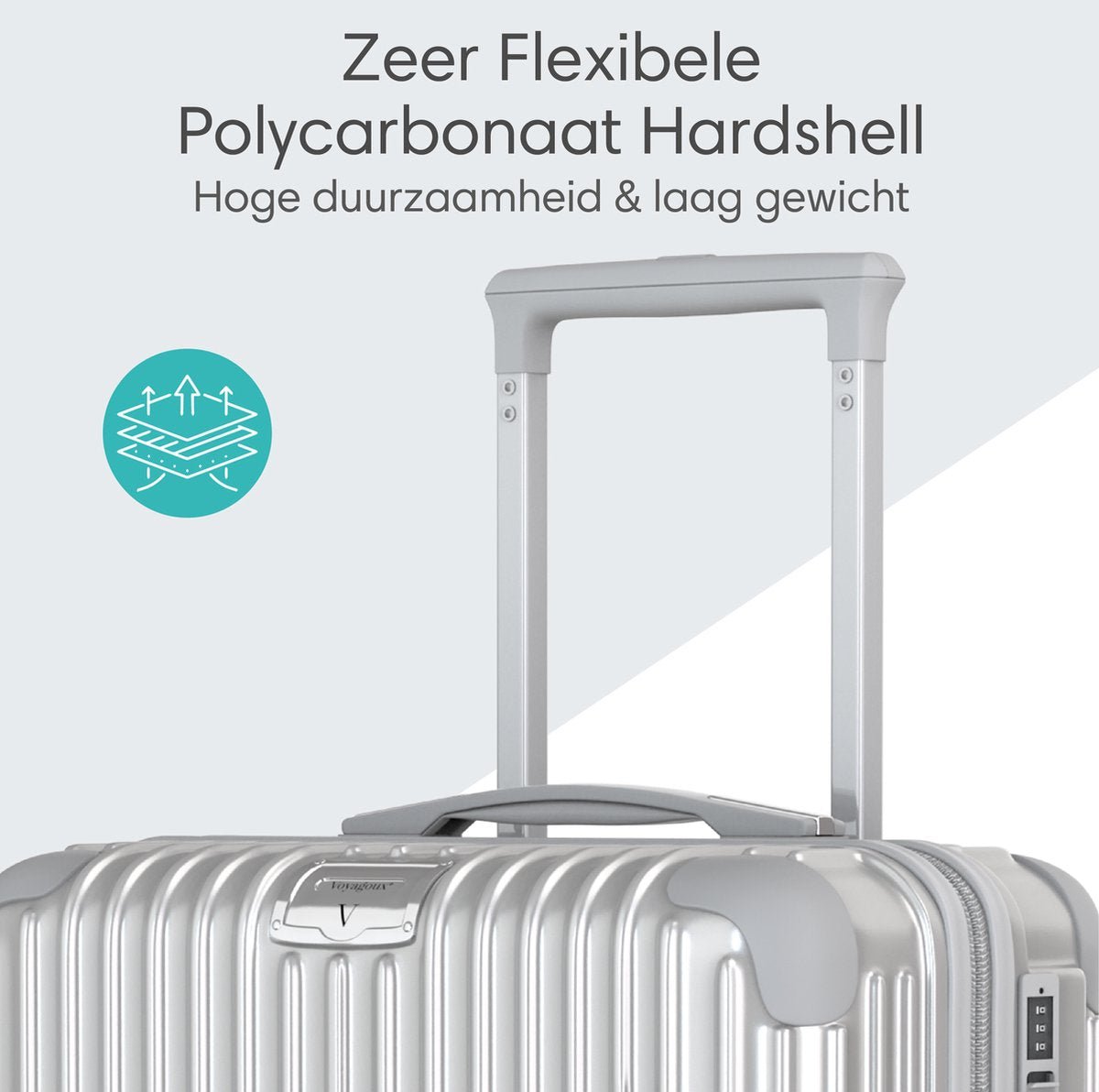 Voyagoux® ESSENTIALS - 2 - delige Stijlvolle Reiskoffer Set - Zilver | M / L - Voyagoux