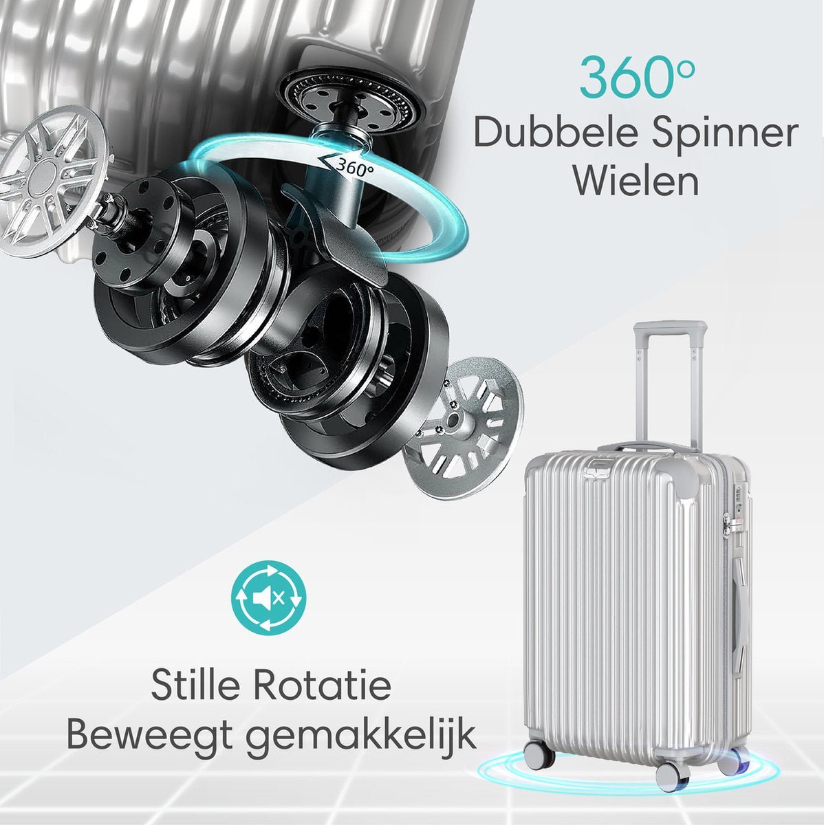 Voyagoux® ESSENTIALS - 2 - delige Stijlvolle Reiskoffer Set - Zilver | M / L - Voyagoux