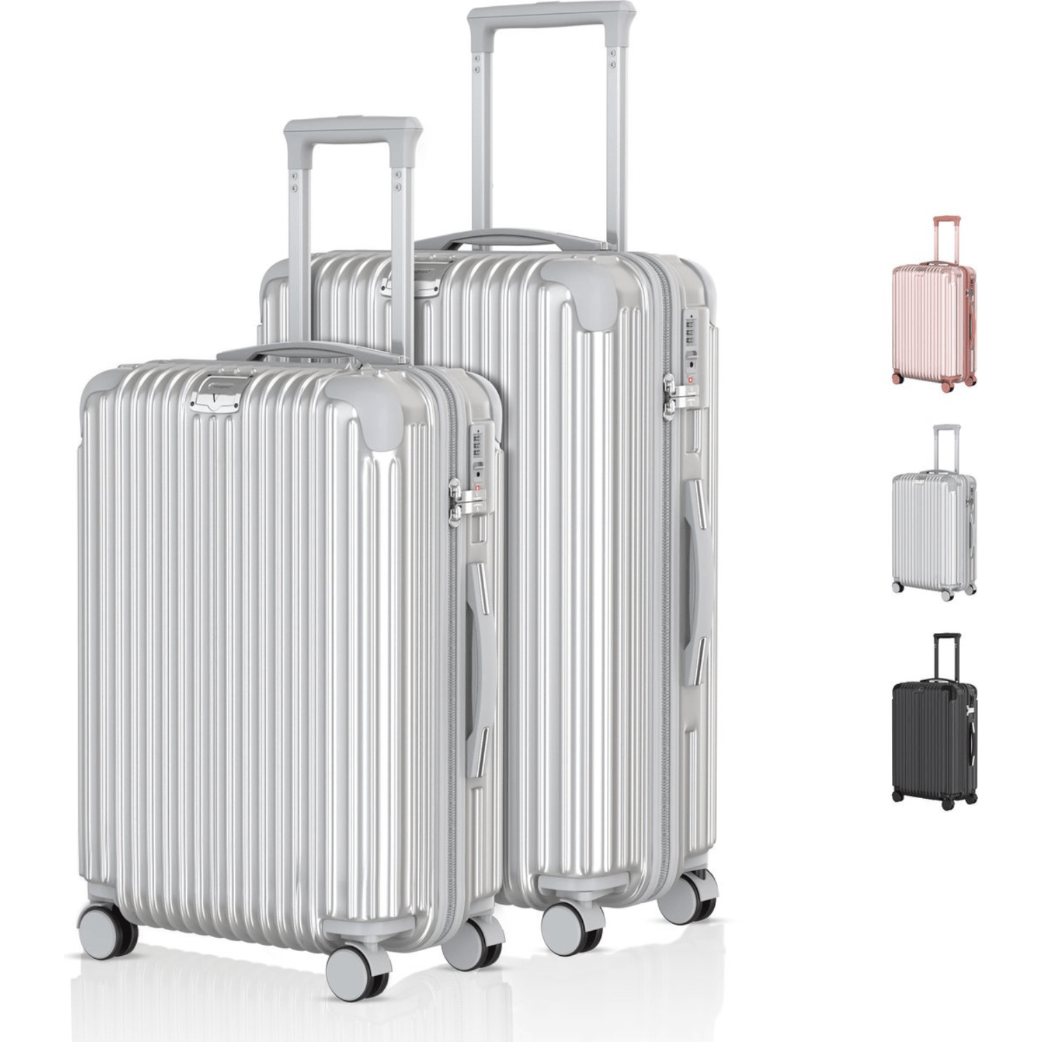 Voyagoux® ESSENTIALS - 2 - delige Stijlvolle Reiskoffer Set - Zilver | M / L - Voyagoux