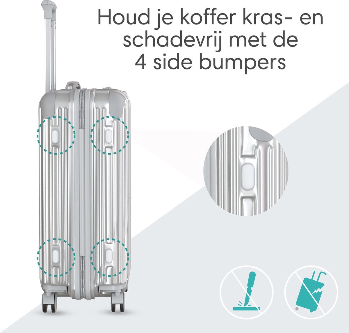 Voyagoux® ESSENTIALS - 2 - delige Stijlvolle Reiskoffer Set - Zilver | M / L - Voyagoux