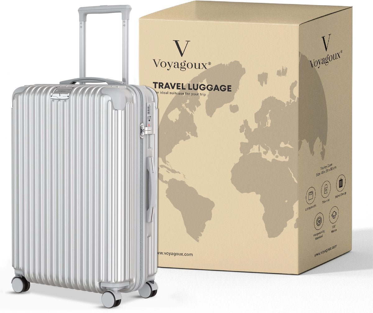 Voyagoux® ESSENTIALS - 2 - delige Stijlvolle Reiskoffer Set - Zilver | M / L - Voyagoux